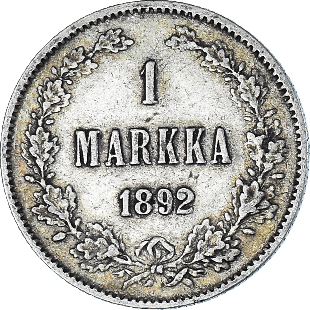 Moneda, Finlandia, Alexander III, Markka, 1892, Helsinki, MBC, Plata, KM:3.2
