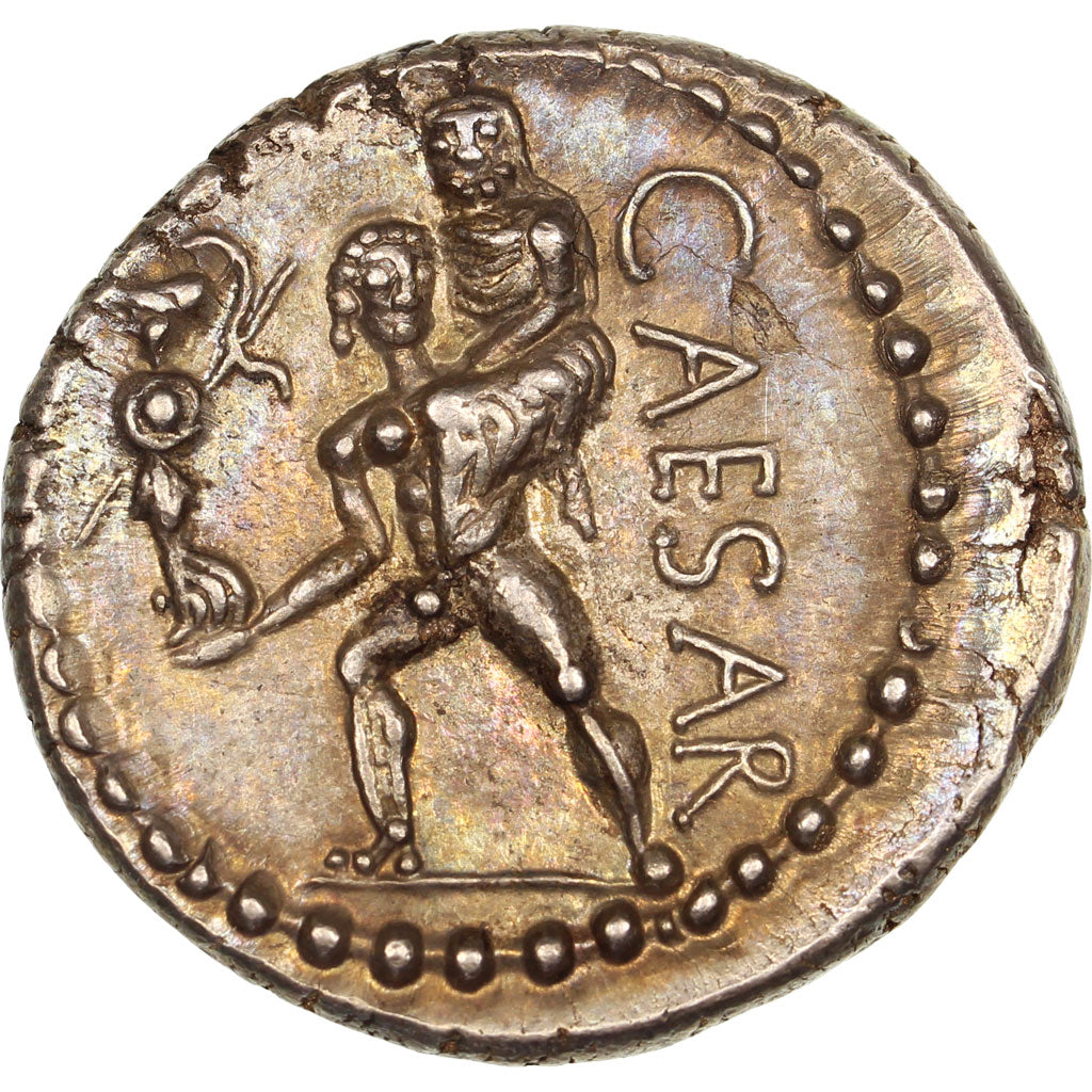 Coin, Julius Caesar, Denarius, 47-46 BC, Traveling Mint, AU(55-58), Silver