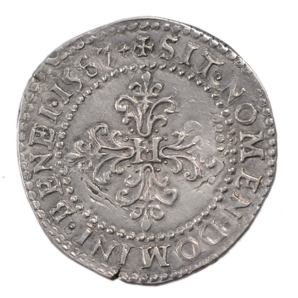FRANCE, 1/2 Franc, 1587, Poitiers, EF(40-45), Silver, Duplessy #1131, 7.10
