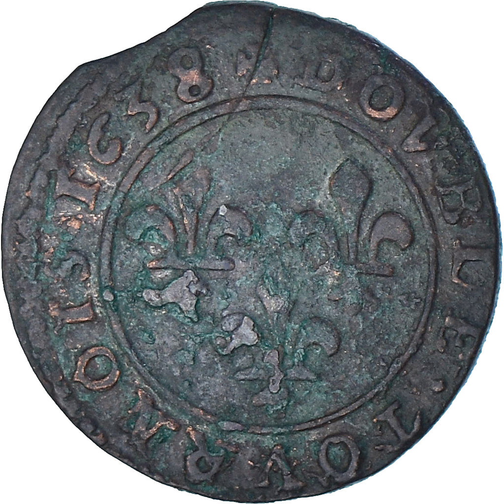 Münze, Frankreich, Louis XIII, Double Tournois, 1638, Axe Loire-Rhône, SS
