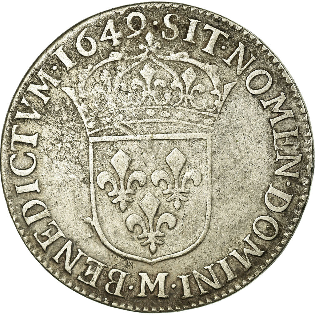 Monnaie, France, Louis XIV, 1/4 Écu à la mèche longue, 1/4 Ecu, 1649