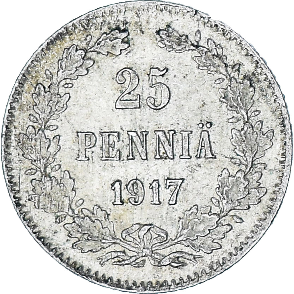 Munten, Finland, Nicholas II, 25 Penniä, 1917, Helsinki, PR, Zilver, KM:6.2