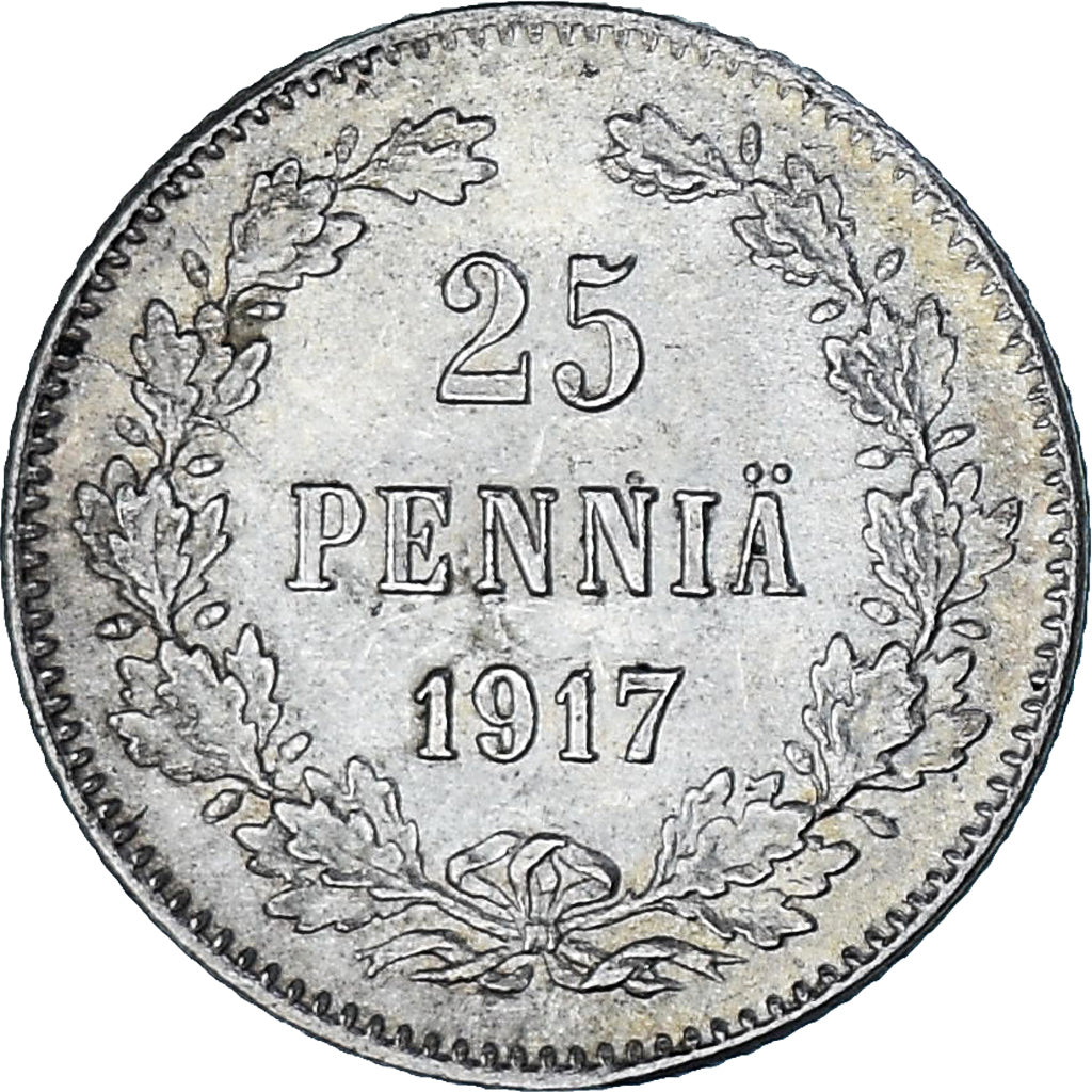 Coin, Finland, Nicholas II, 25 Penniä, 1917, Helsinki, AU(55-58), Silver