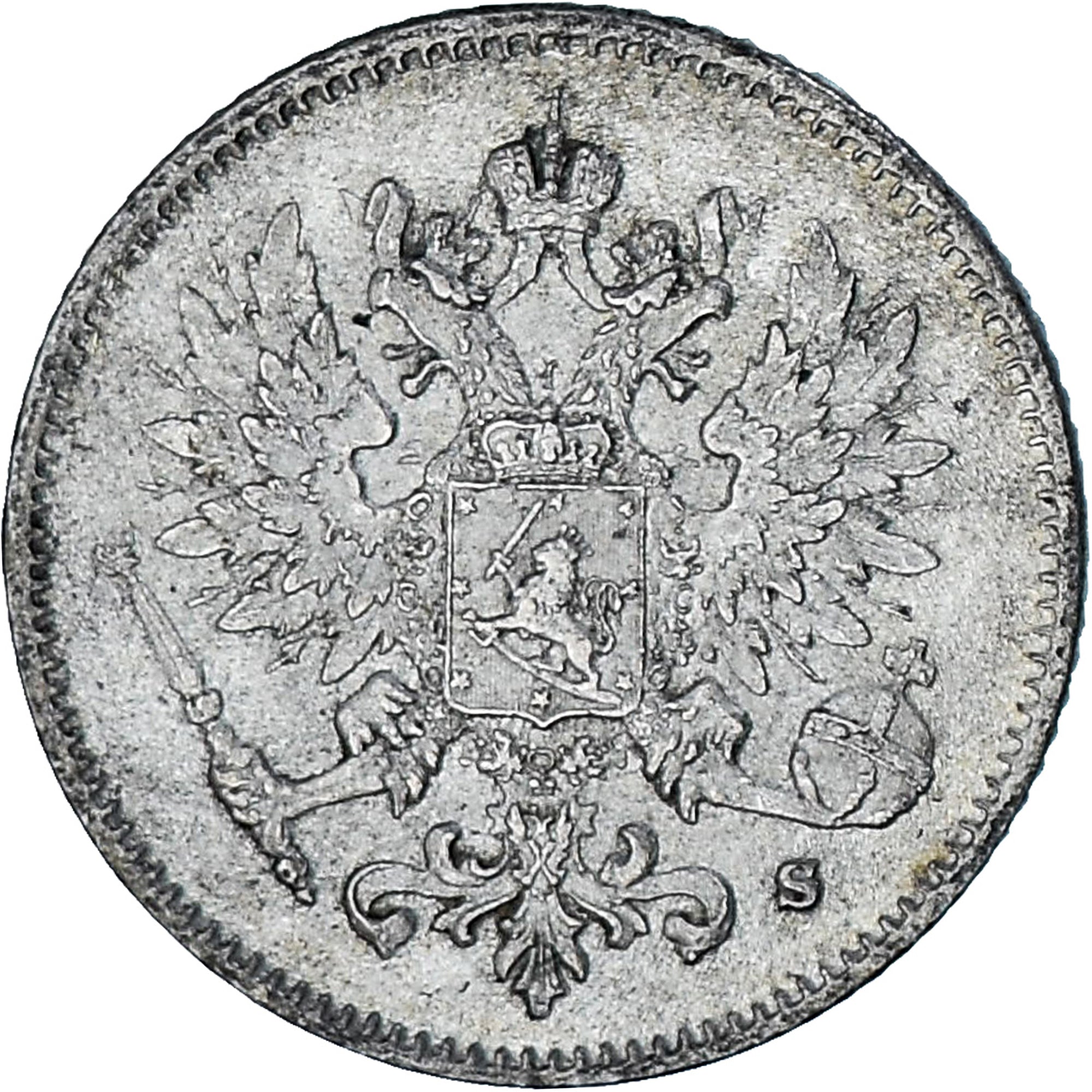 Munten, Finland, Nicholas II, 25 Penniä, 1917, Helsinki, PR, Zilver, KM:6.2