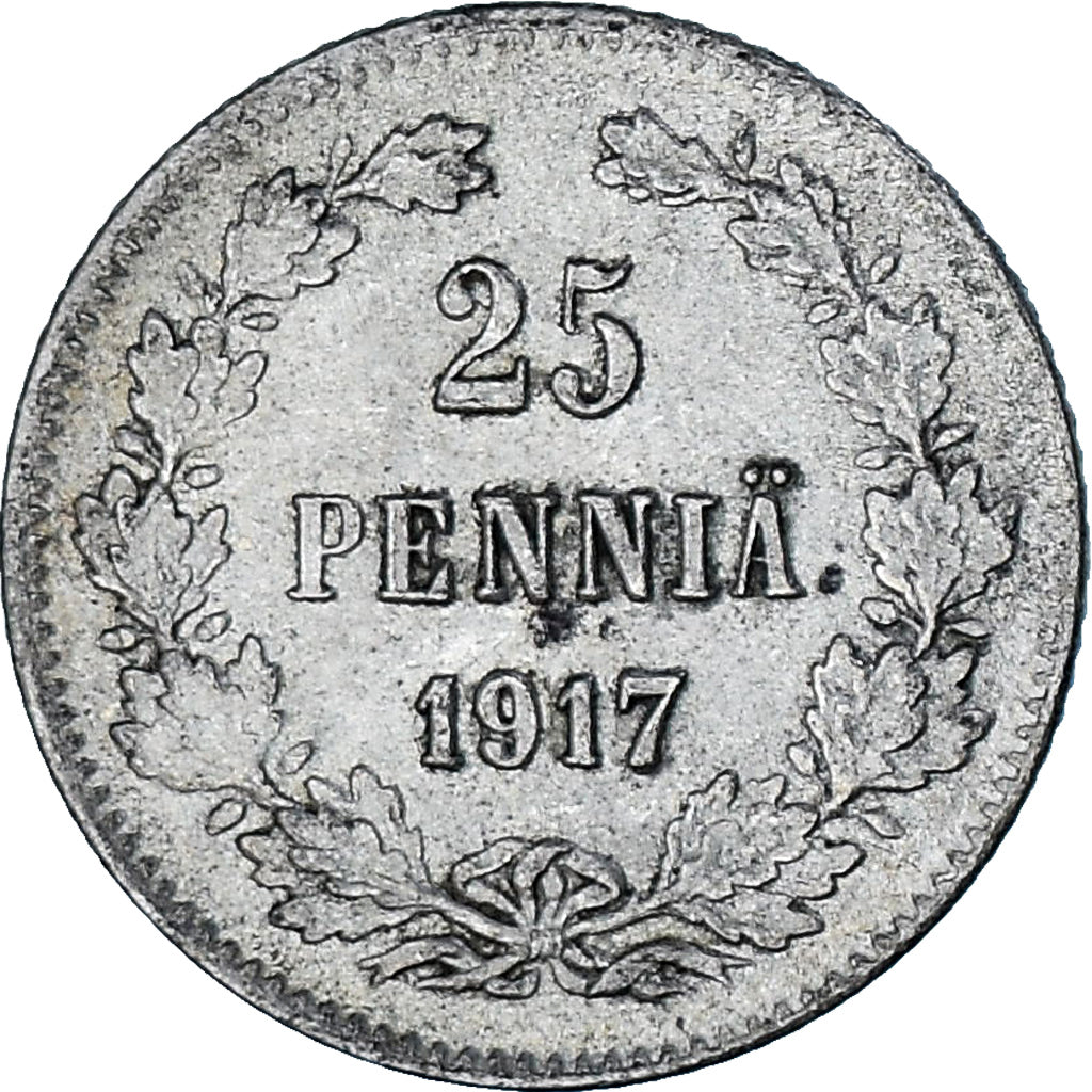 Munten, Finland, Nicholas II, 25 Penniä, 1917, Helsinki, PR, Zilver, KM:6.2