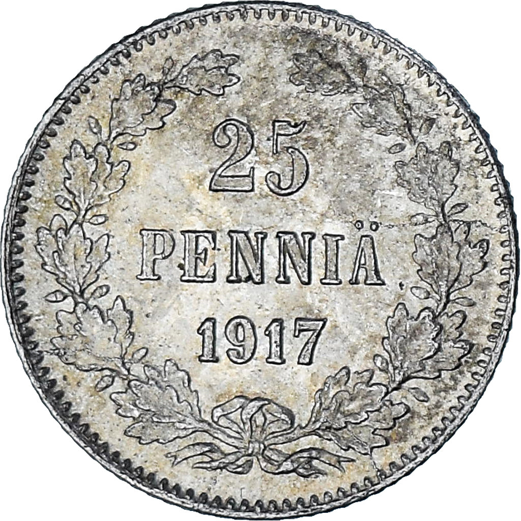 Munten, Finland, 25 Penniä, 1917, Helsinki, PR, Zilver, KM:19