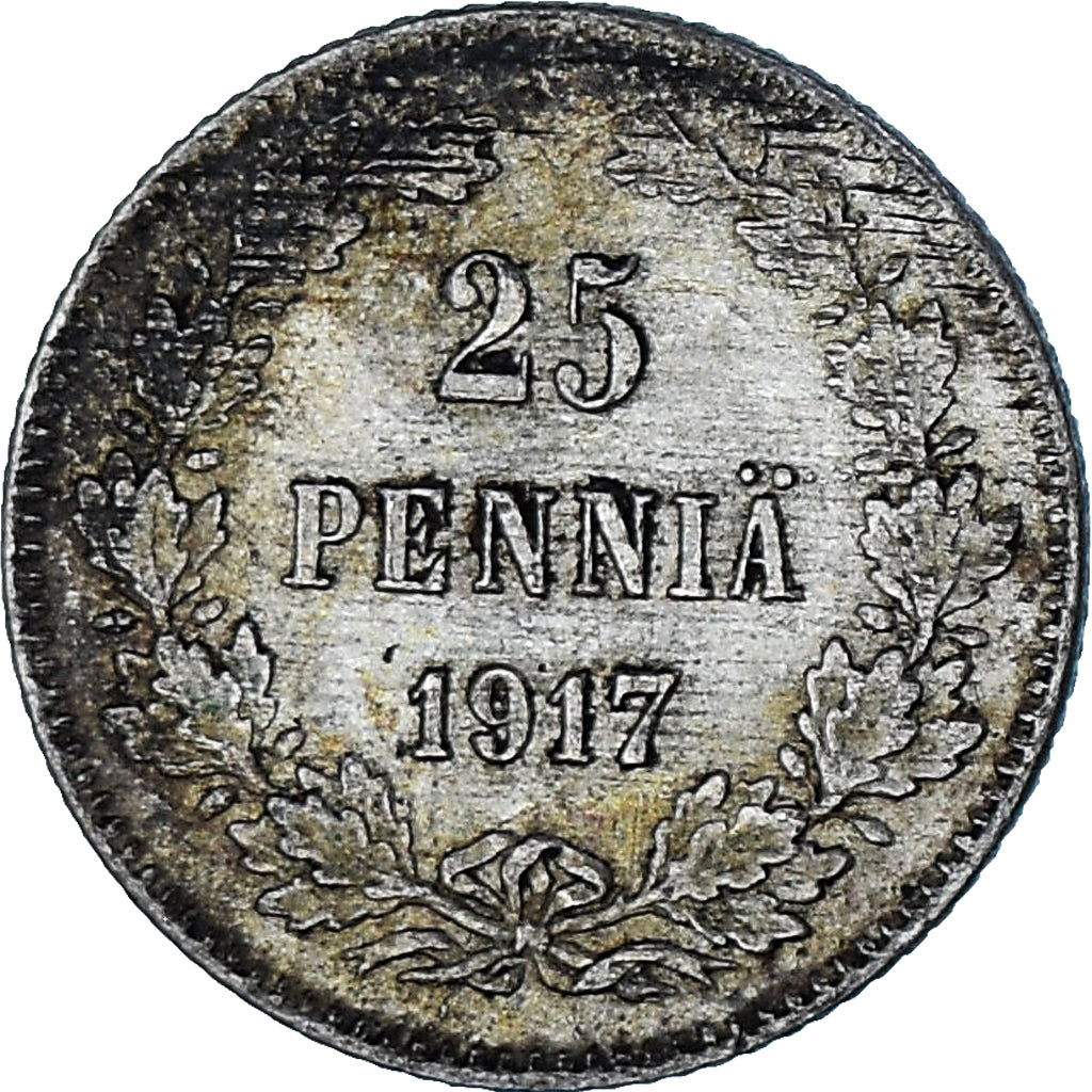 Munten, Finland, 25 Penniä, 1917, Helsinki, PR, Zilver, KM:19