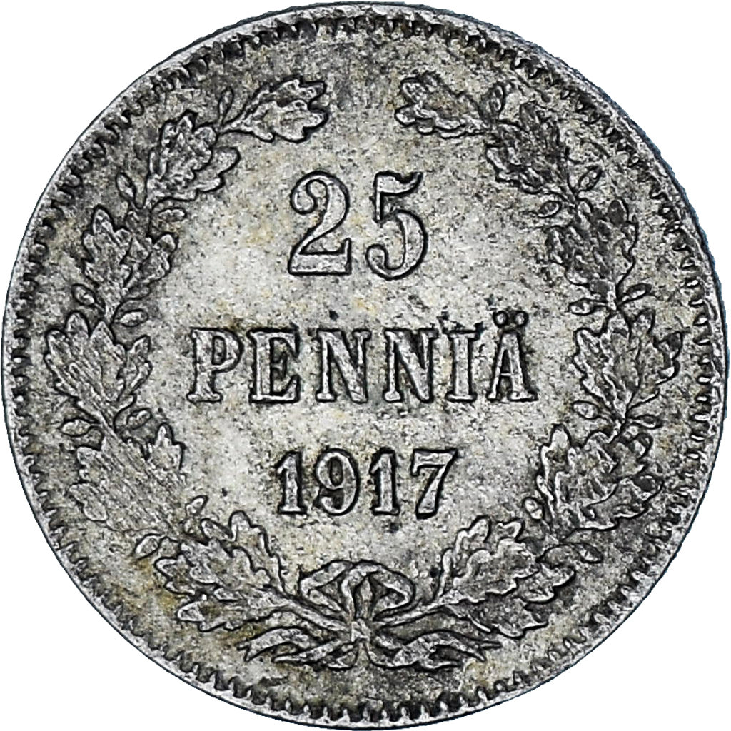 Munten, Finland, 25 Penniä, 1917, Helsinki, PR, Zilver, KM:19