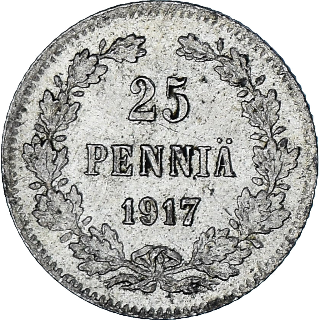 Munten, Finland, 25 Penniä, 1917, Helsinki, PR, Zilver, KM:19