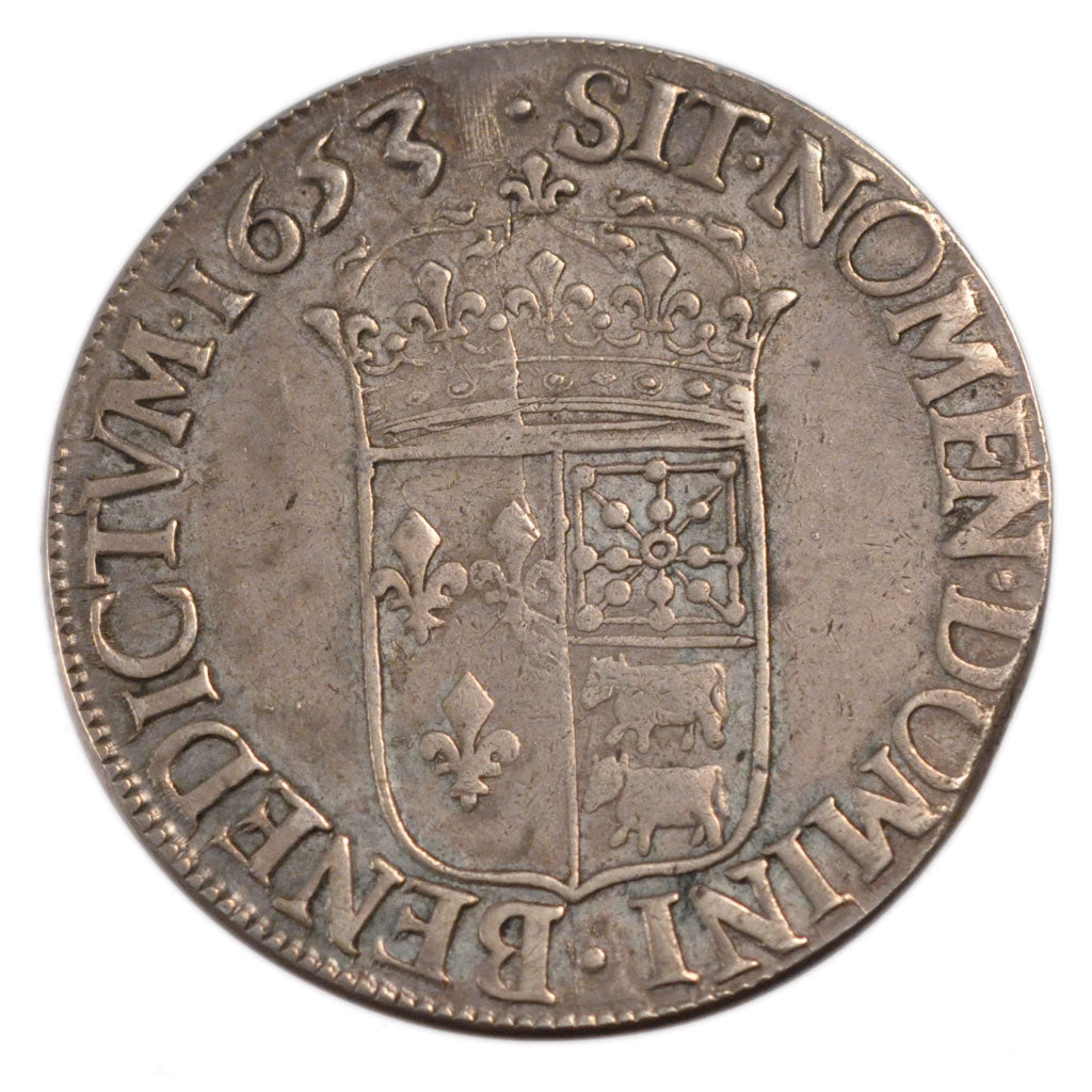 Francia, Louis XIV, Écu de Béarn à la mèche longue, Ecu, 1653, Pau, BB, A...