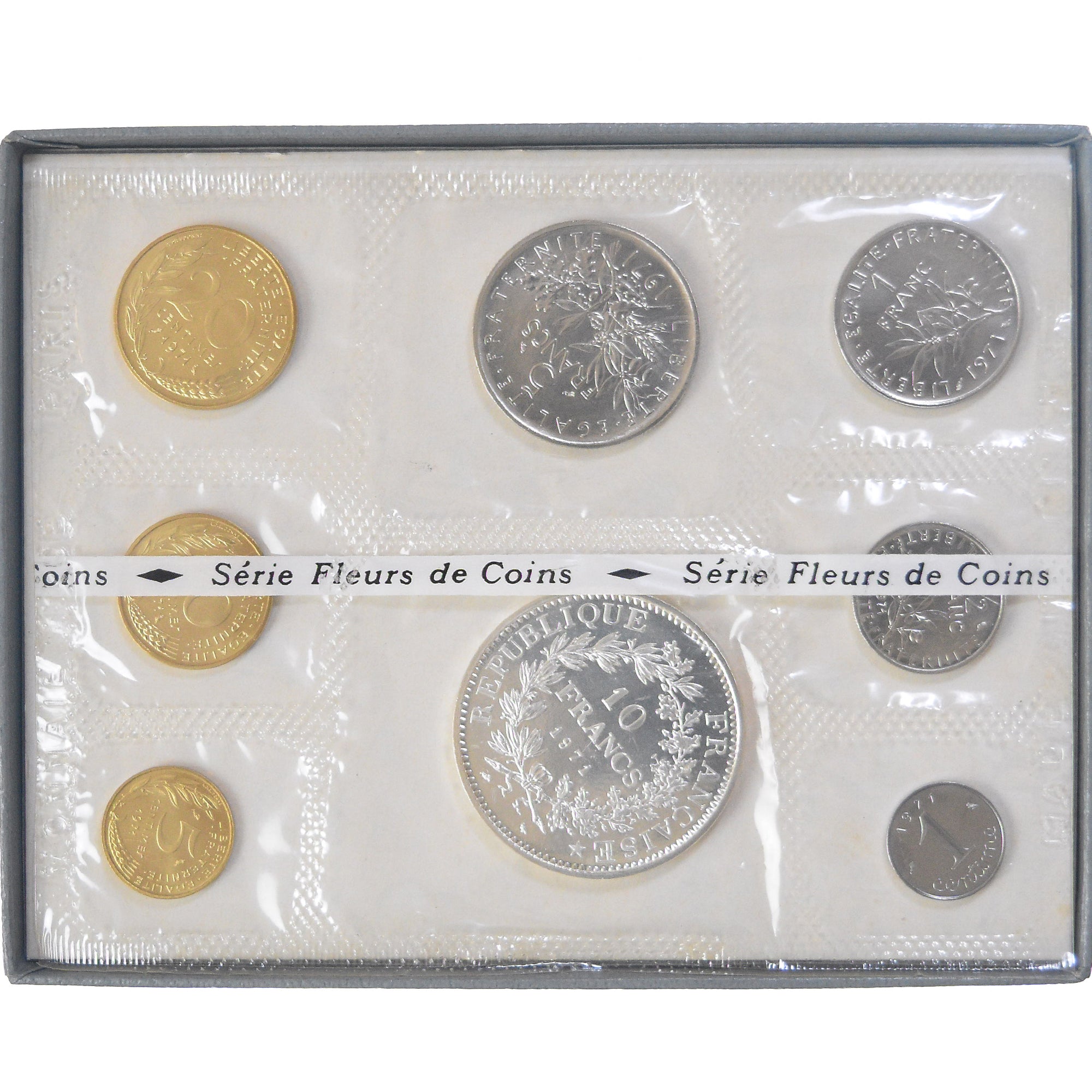 Moeda, França, Coffret 1 c. à 10 frs., 1971, Monnaie de Paris, FDC, MS(65-70)