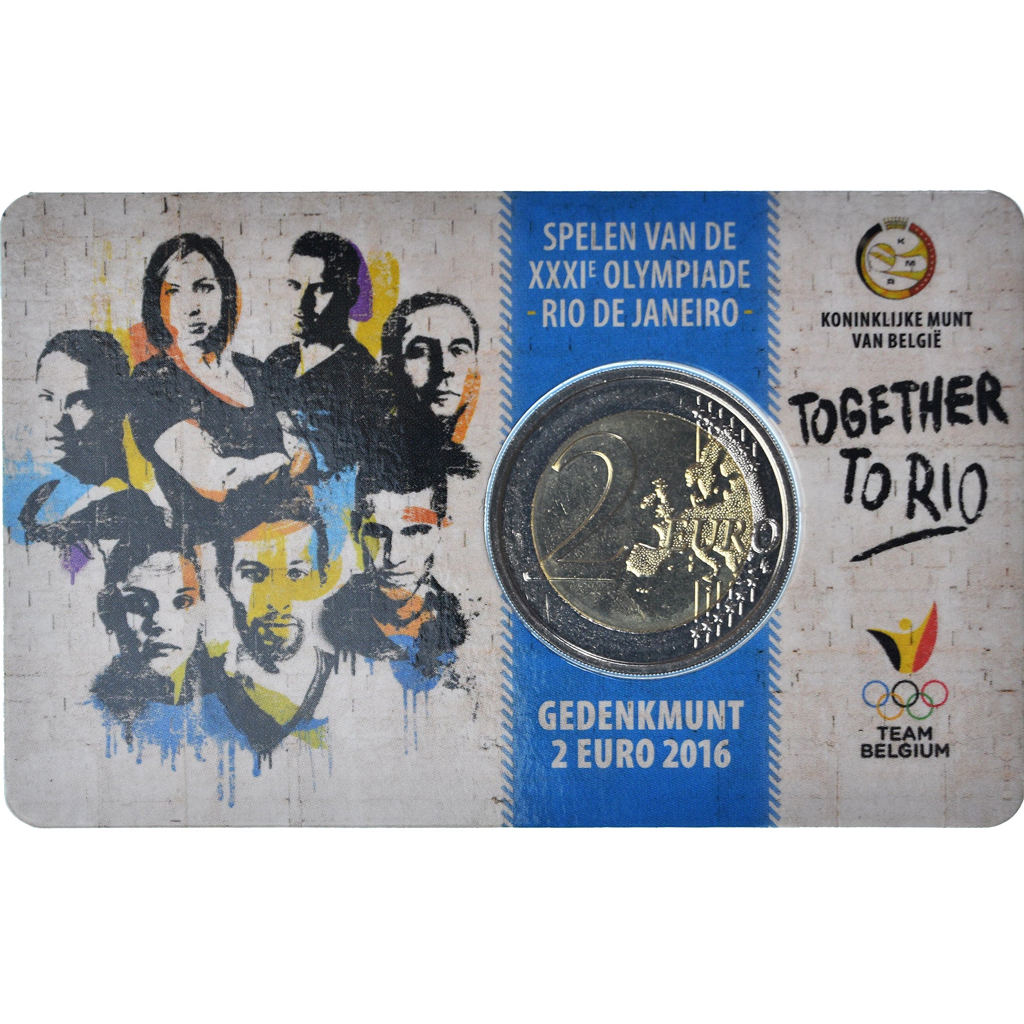 Belgique, 2 Euro, JO, Team Belgium, 2016, Coin card, FDC, Bimétallique