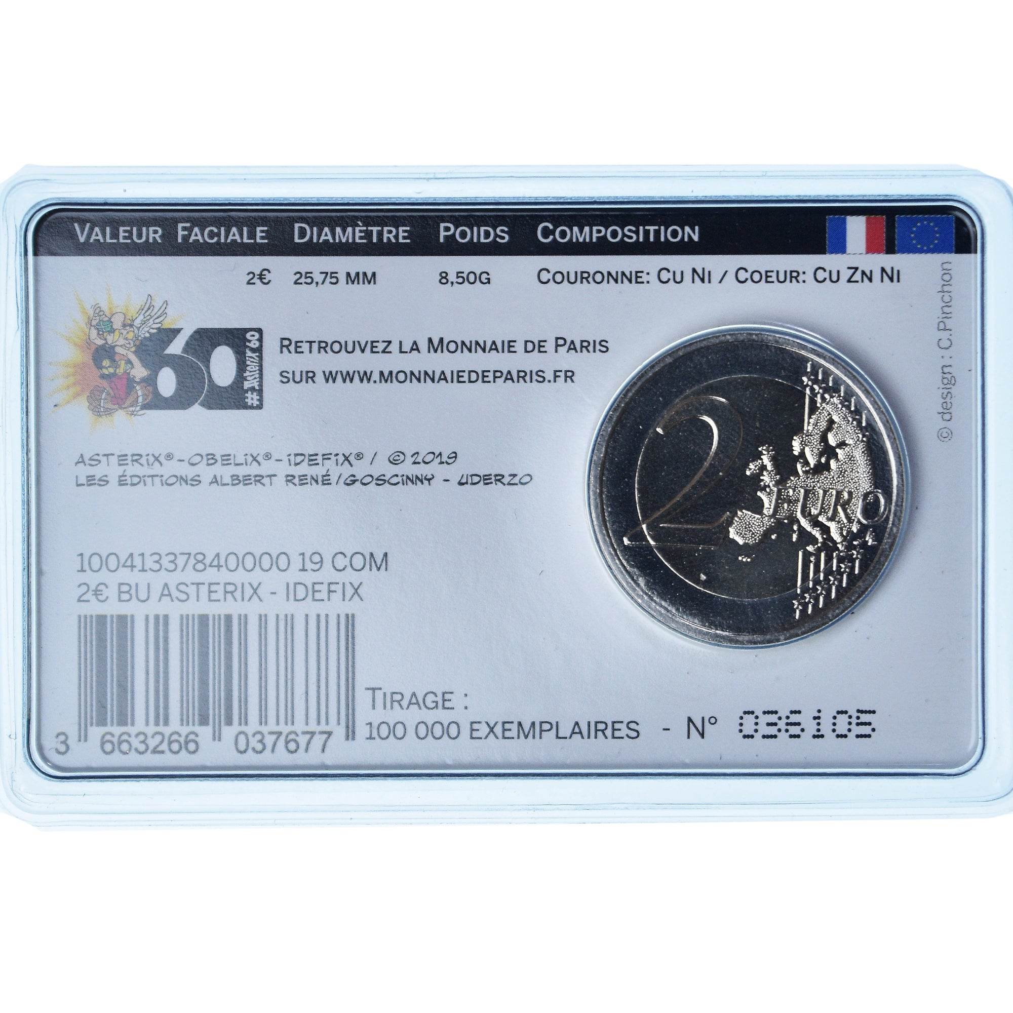 France, 2 Euro, 60 ans d'Astérix, 2019, Monnaie de Paris, BU,Card, FDC