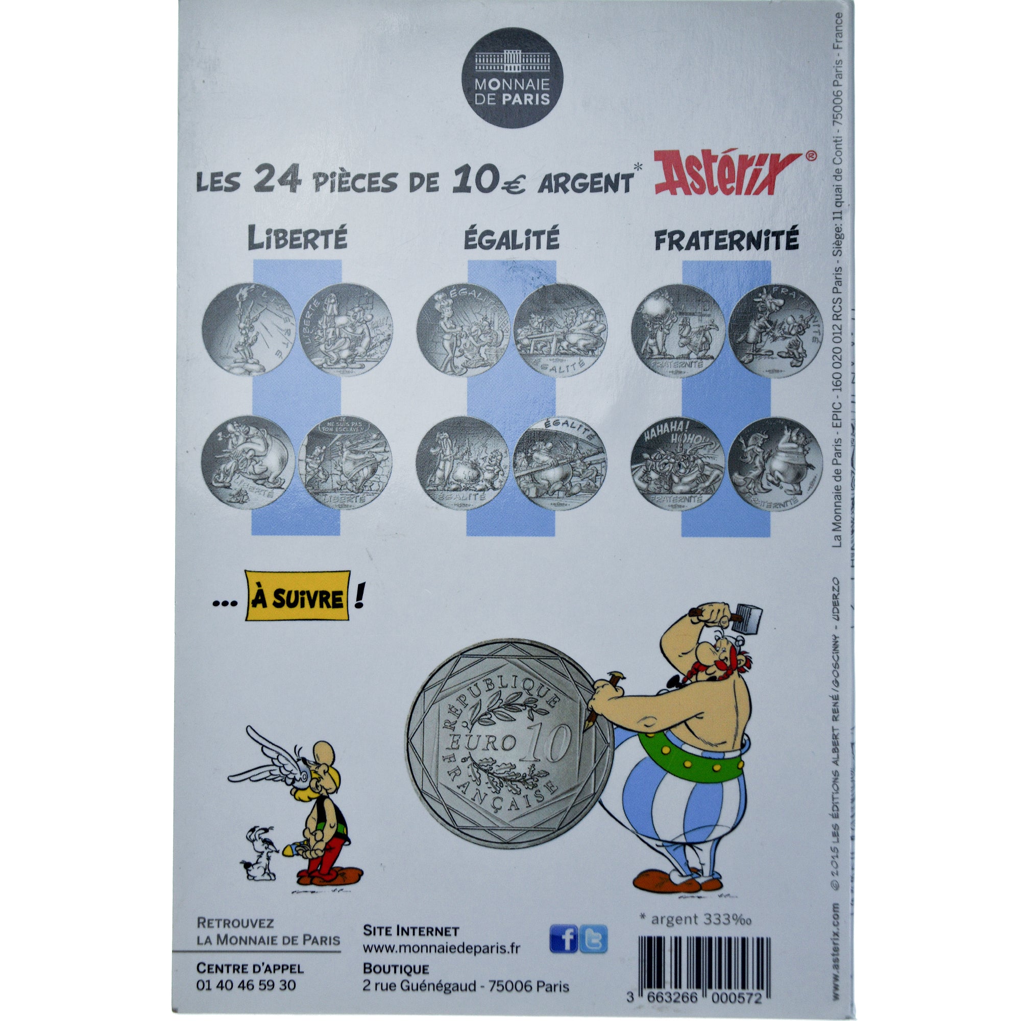 France, 10 Euro, Astérix - Égalité, 2015, Monnaie de Paris, MS(64), Silver