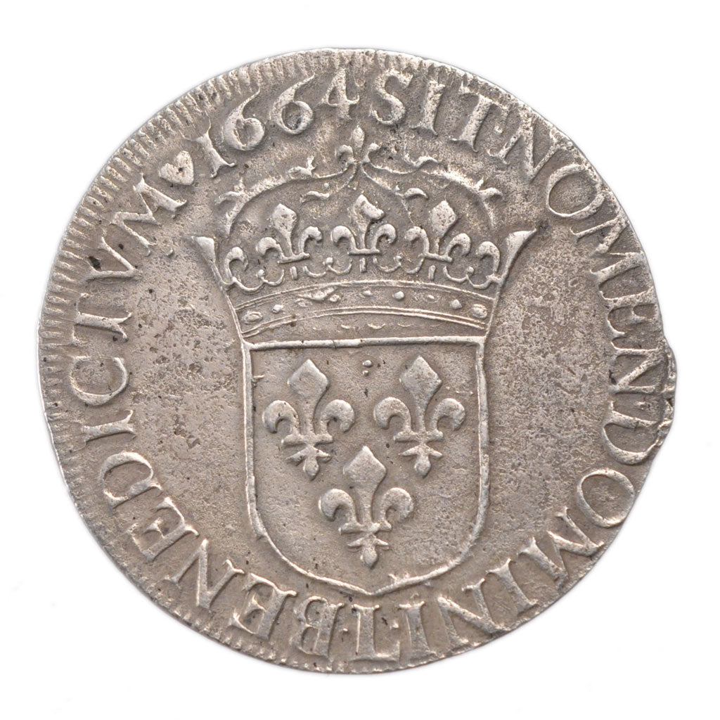 FRANCE, Écu au buste juvénile, ECU, 1664, Bayonne, KM #211.3, EF(40-45), Silver,
