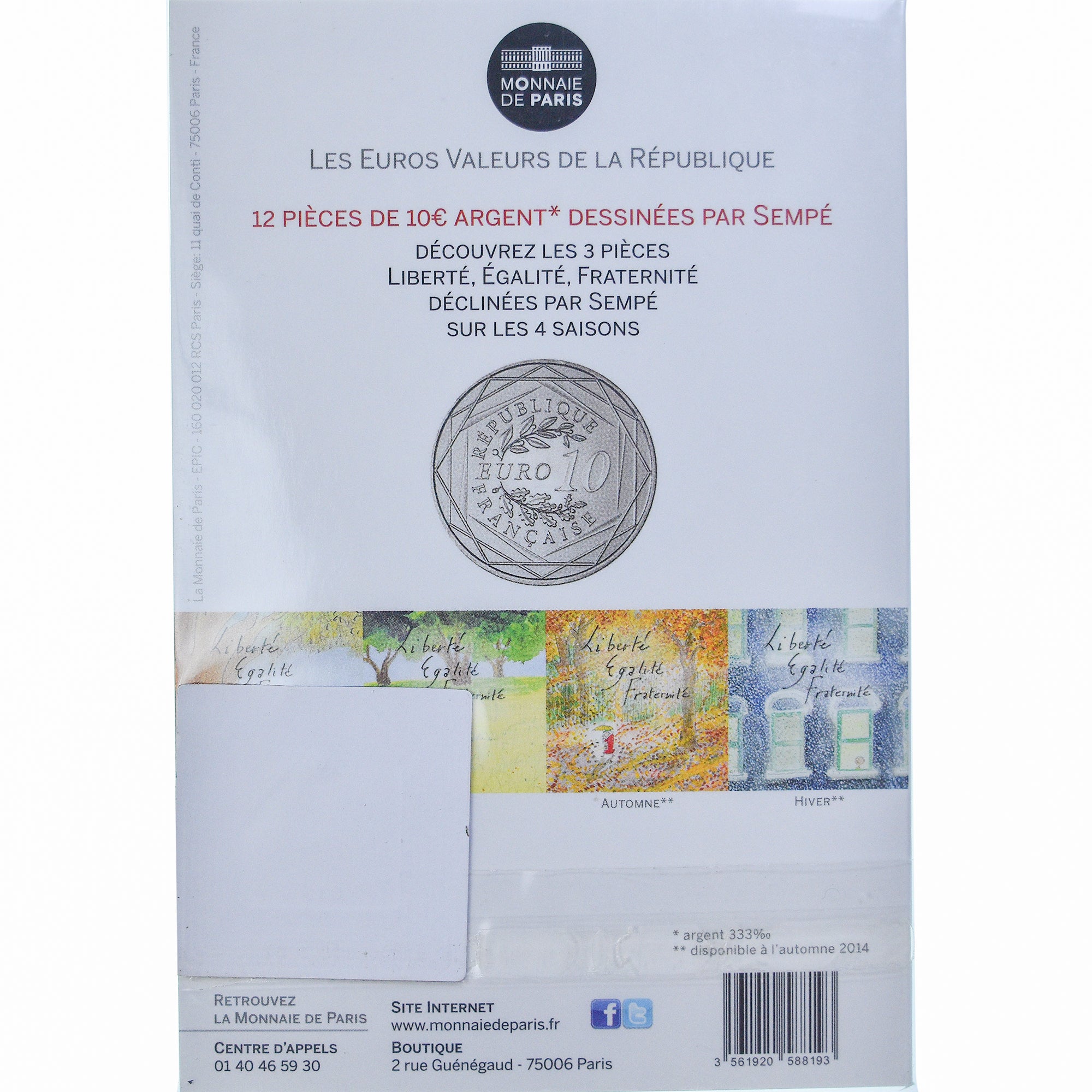 France, 10 Euro, Sempé - Printemps - Liberté, 2014, Monnaie de Paris, FDC