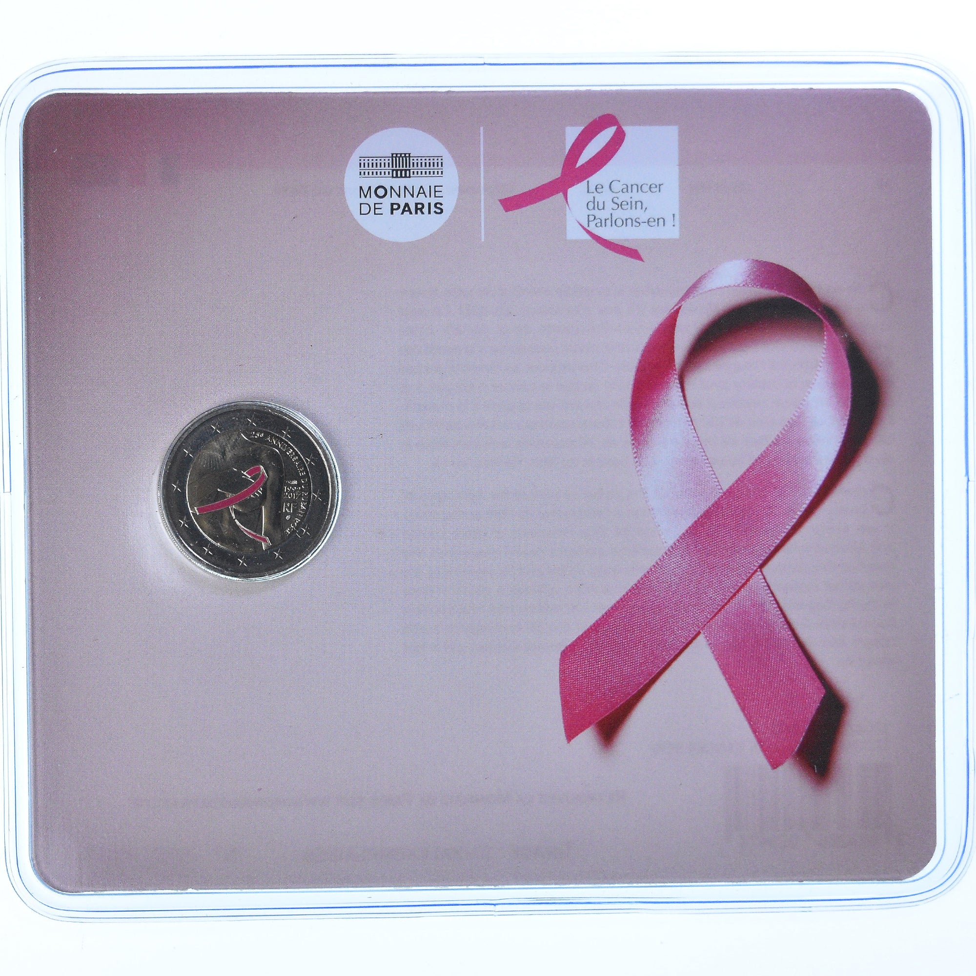 France, 2 Euro, cancer du sein, 2017, Monnaie de Paris, Colorized, MS(65-70)