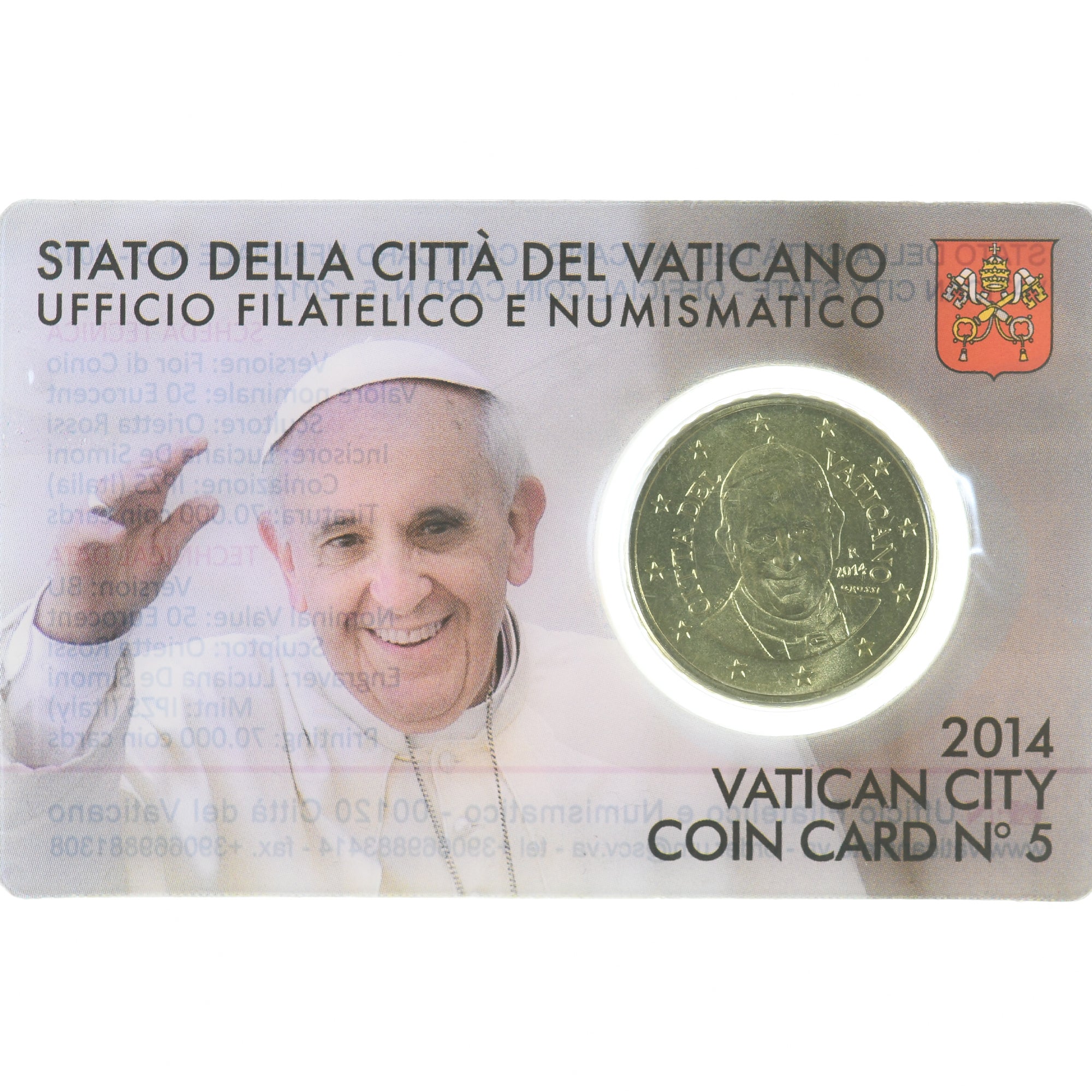 Vatican, Pape Benoit XVI, 50 Euro Cent, 2014, Rome, Coin card, MS(65-70), Brass