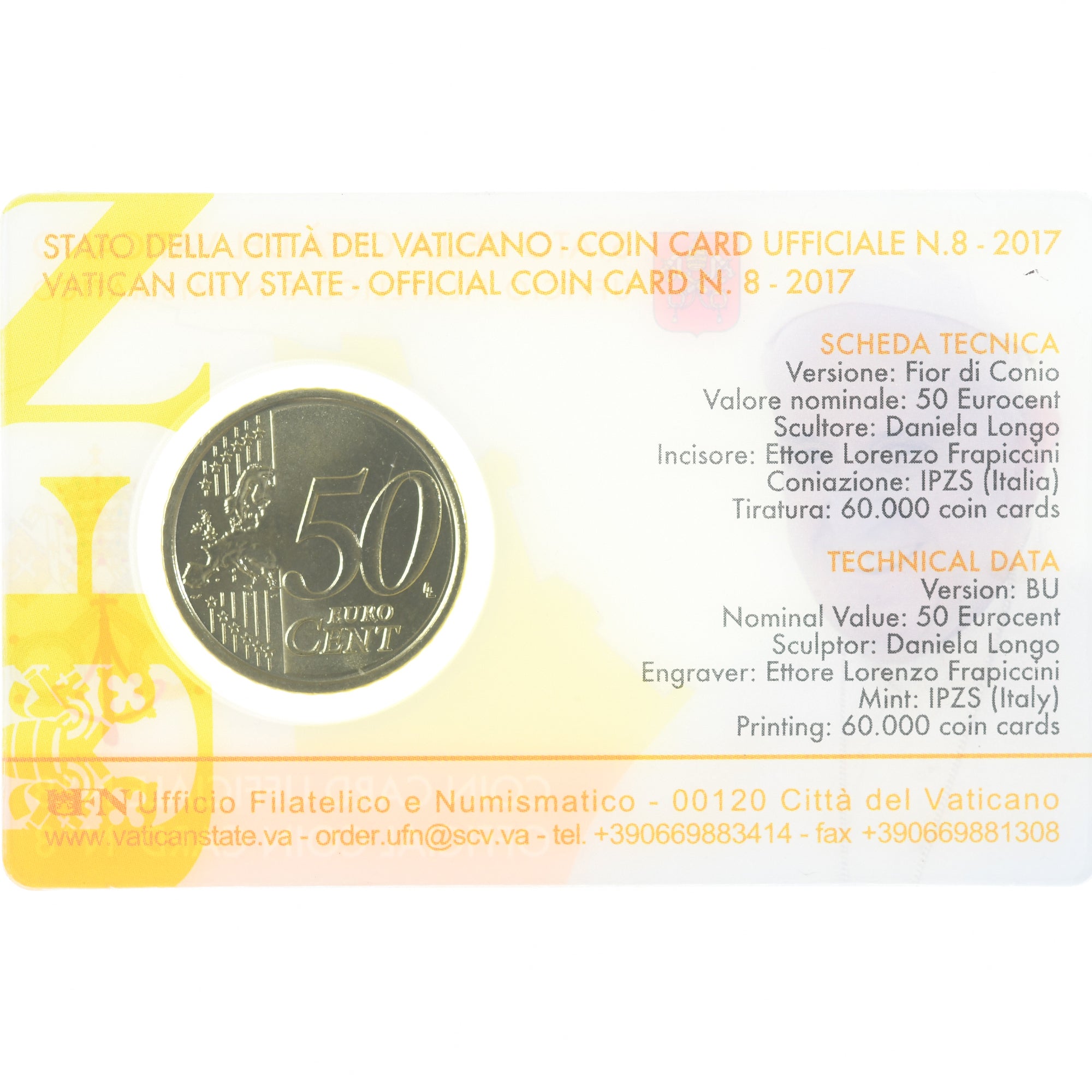Vatican, Pape Benoit XVI, 50 Euro Cent, 2017, Rome, Coin card, MS(65-70), Brass