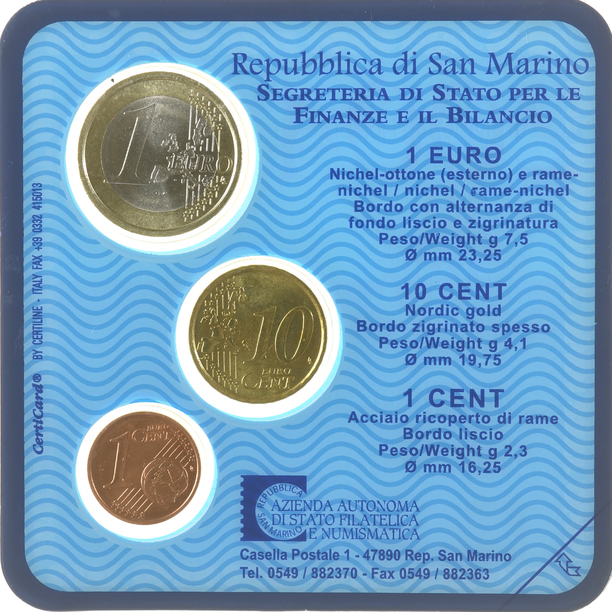 San Marino, Set 1 ct, 10ct, 1€, 2004, Rome, Coin card.FDC, FDC, Sin