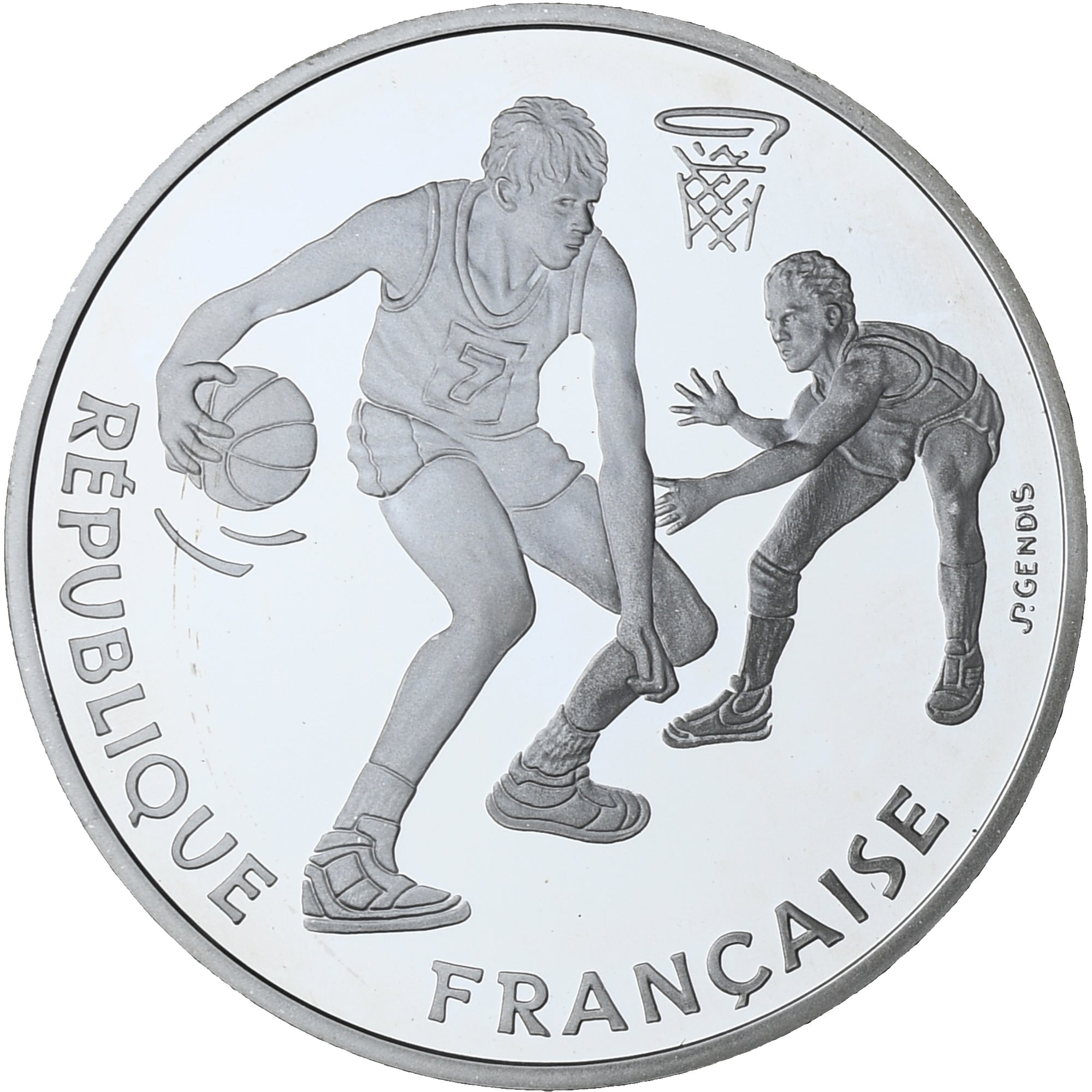 Coin, France, 100ème anniversaire de la FIBA - Le Dribble, 100 Francs, 1991