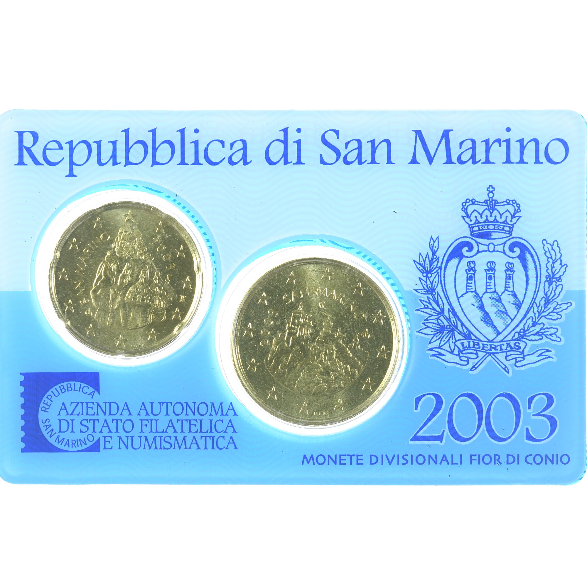 Saint Marin , Set 20 ct. & 50 ct., 2003, Coin card.FDC, FDC, Or nordique