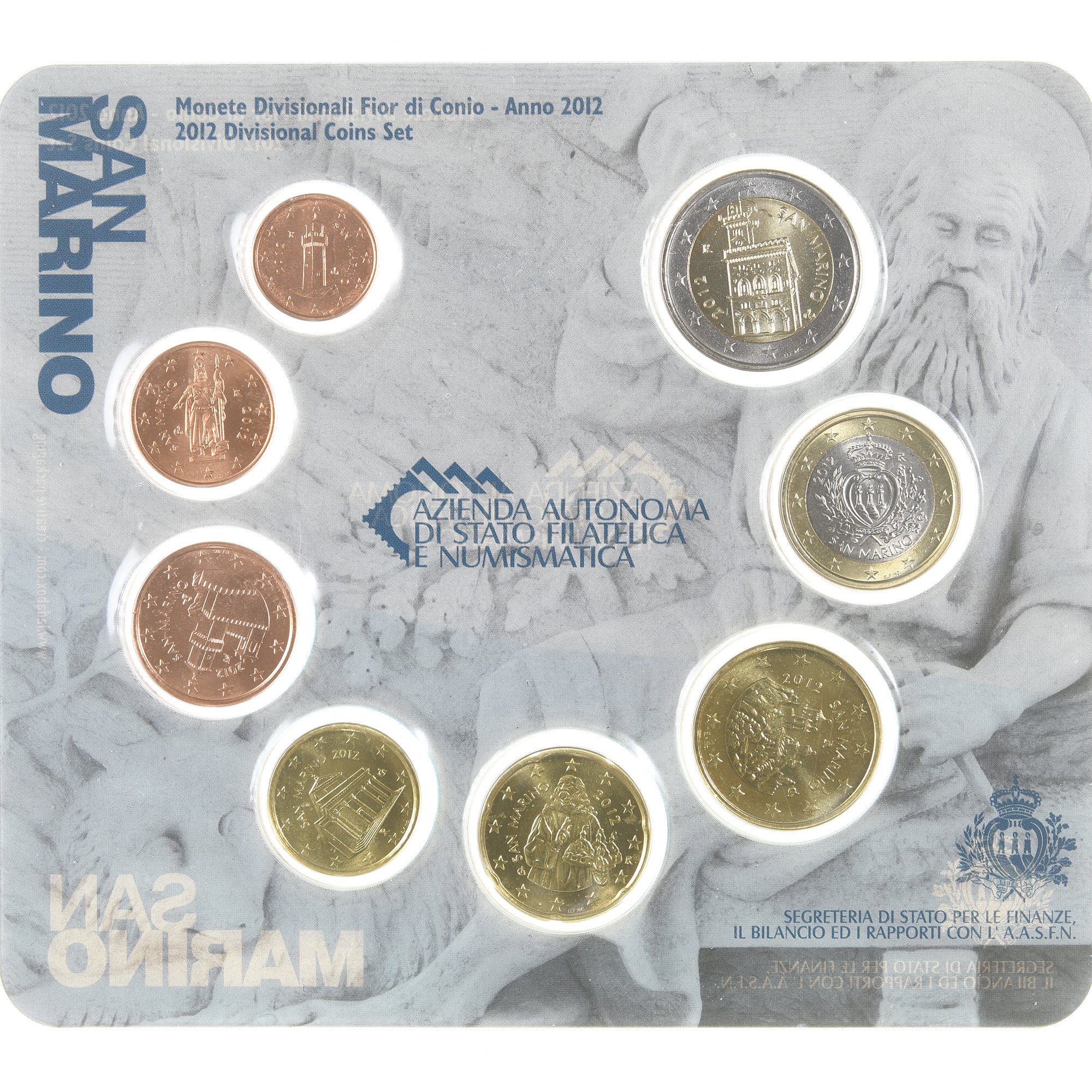San Marino, Coffret 1c. à 2€, Série Divisionnelle, 2012, FDC, MS(65-70)