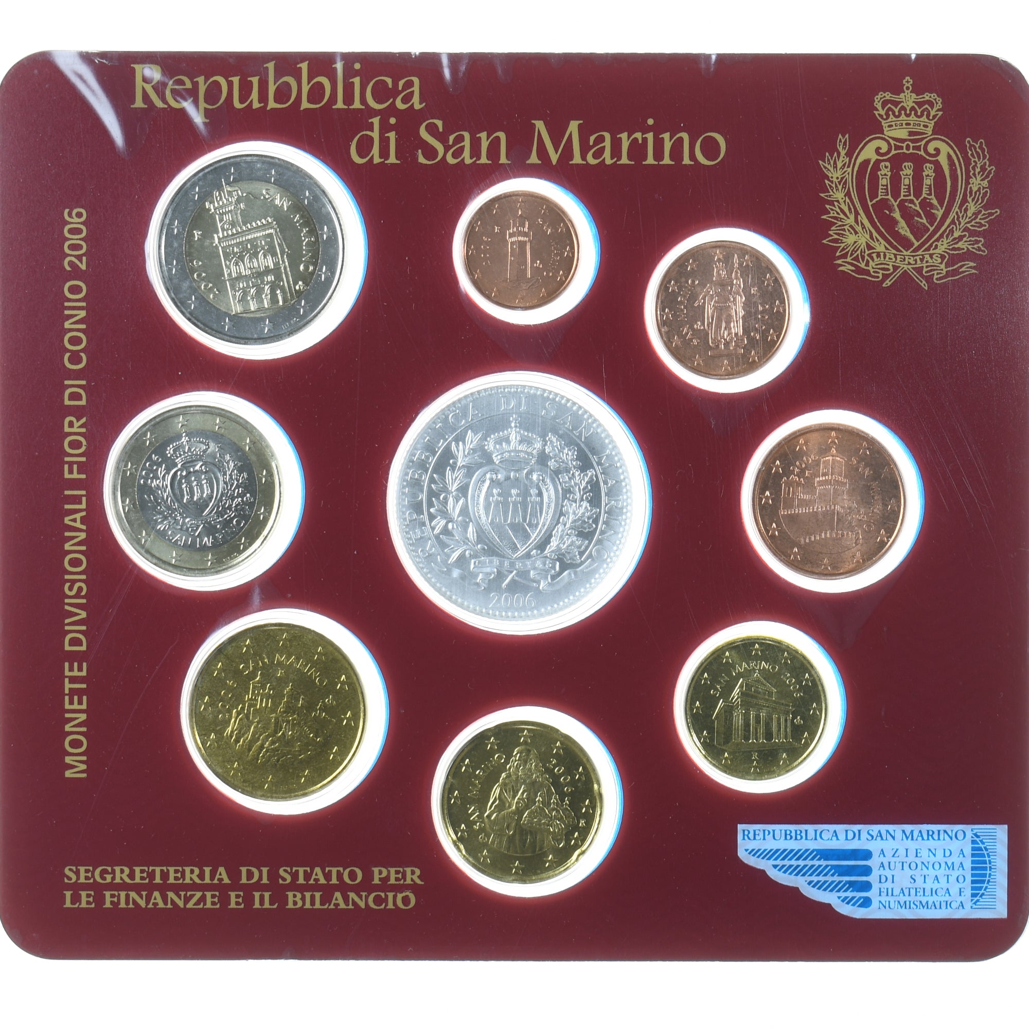 San Marino, Set 1 ct. - 5 Euro, Série Divisionnelle, 2006, Coin card.FDC, FDC