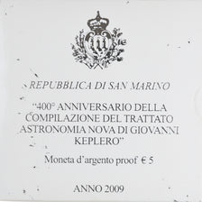 San Marino, 5 Euro, Johannes Kepler, 2009, Proof, MS(65-70), Silver