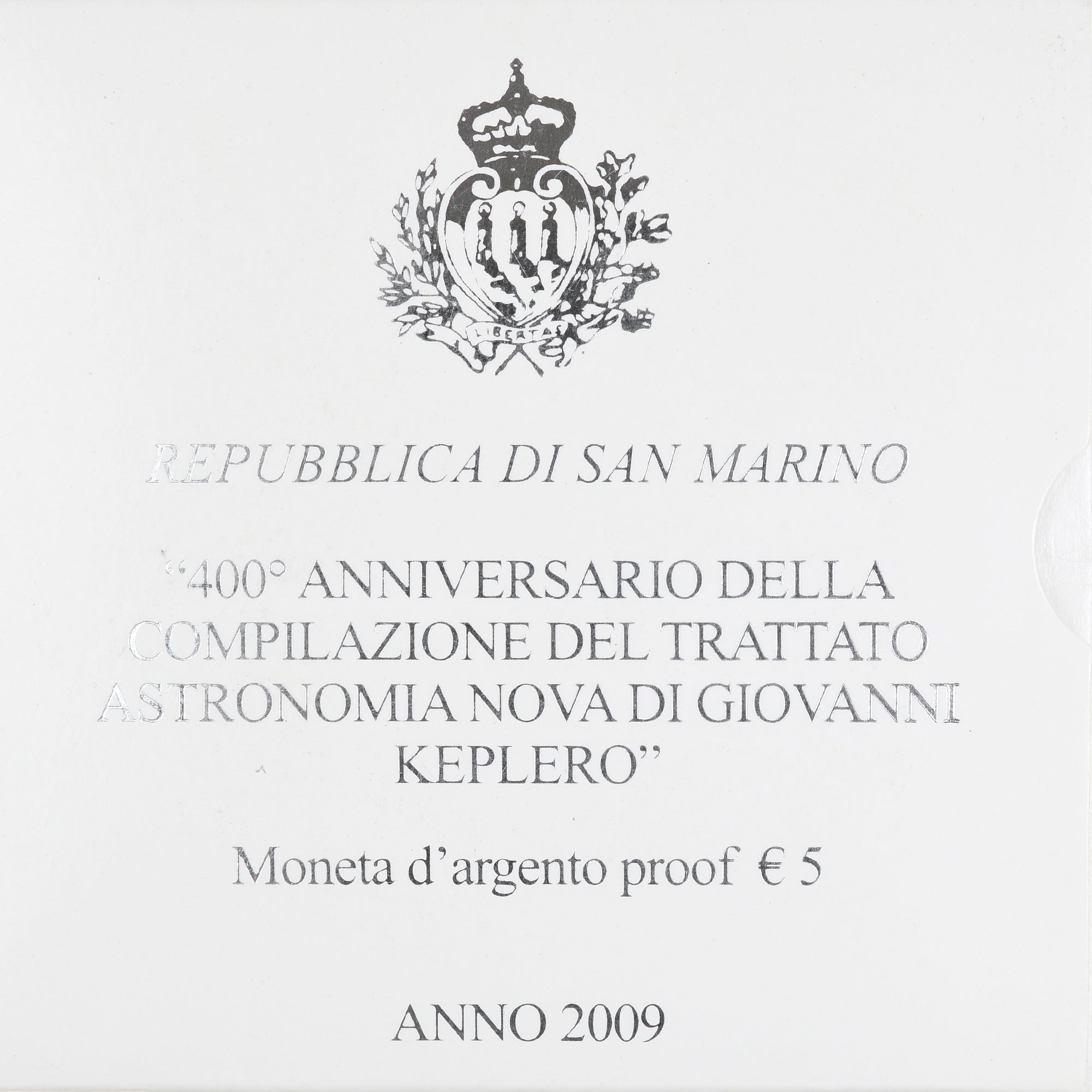 San Marino, 5 Euro, Johannes Kepler, 2009, Proof, MS(65-70), Silver