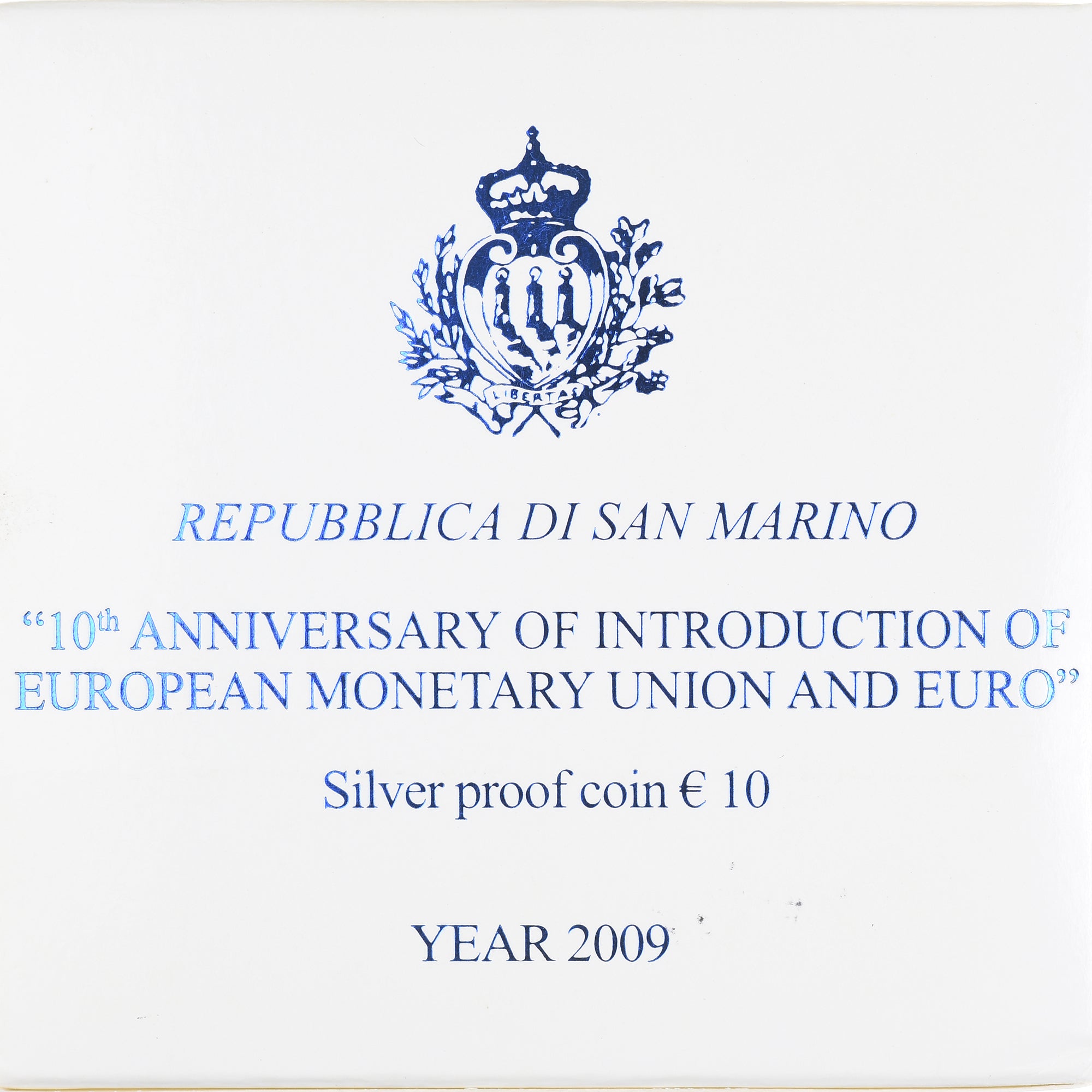 San Marino, 10 Euro, Monetary Union, 2009, Proof, FDC, Plata