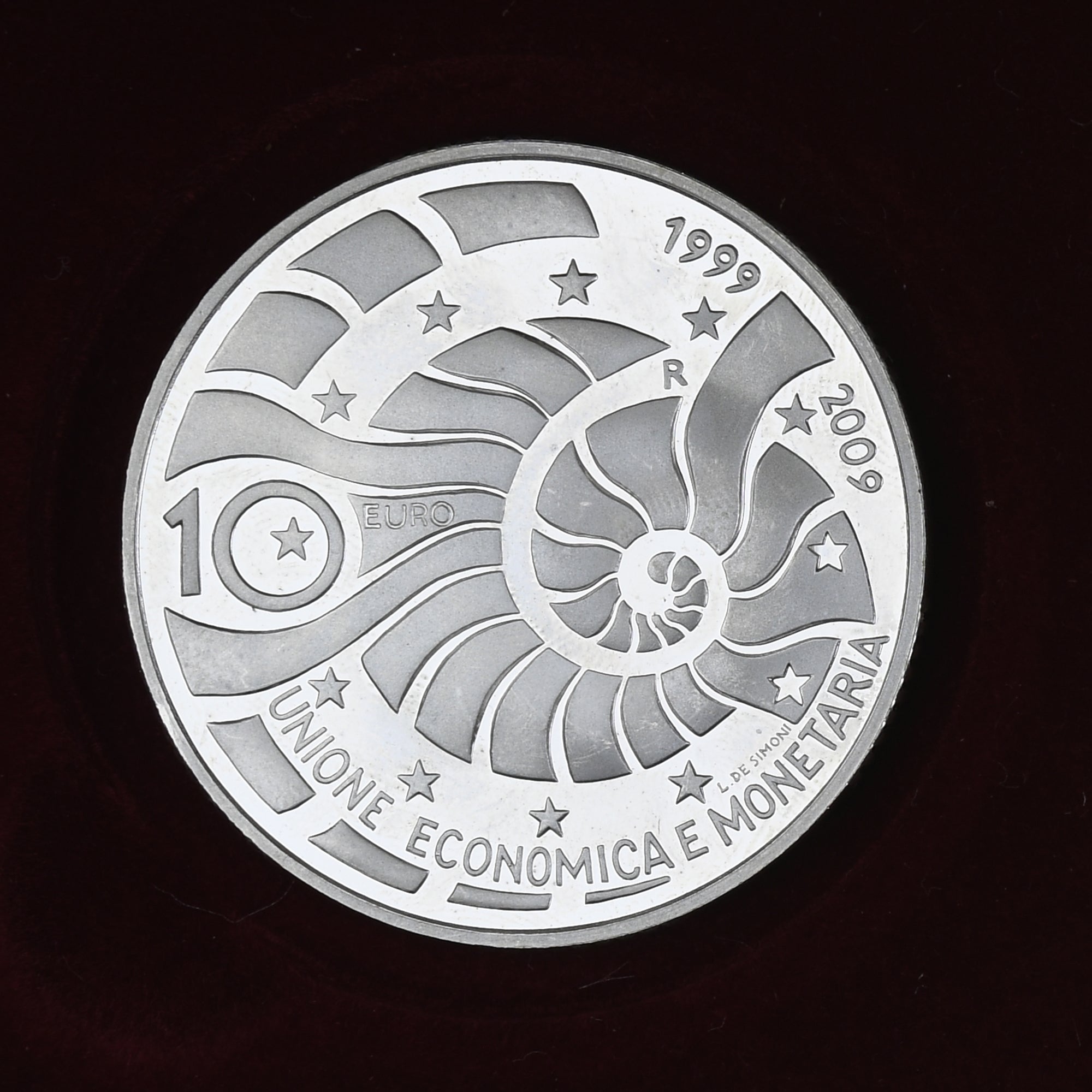 San Marino, 10 Euro, Monetary Union, 2009, Proof, FDC, Plata