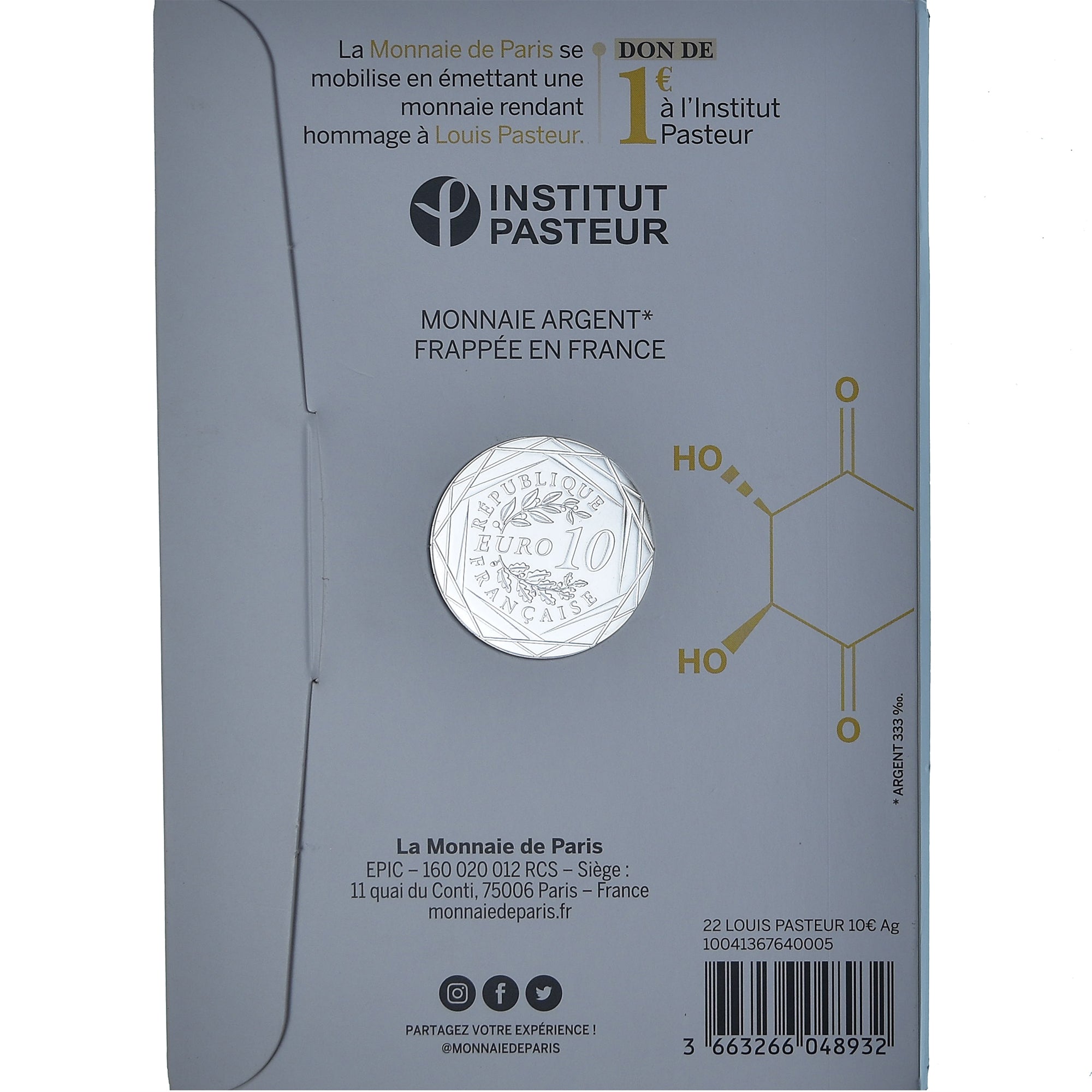 France, 10 Euro, Louis Pasteur - Bicentenaire, 2022, Monnaie de Paris, FDC