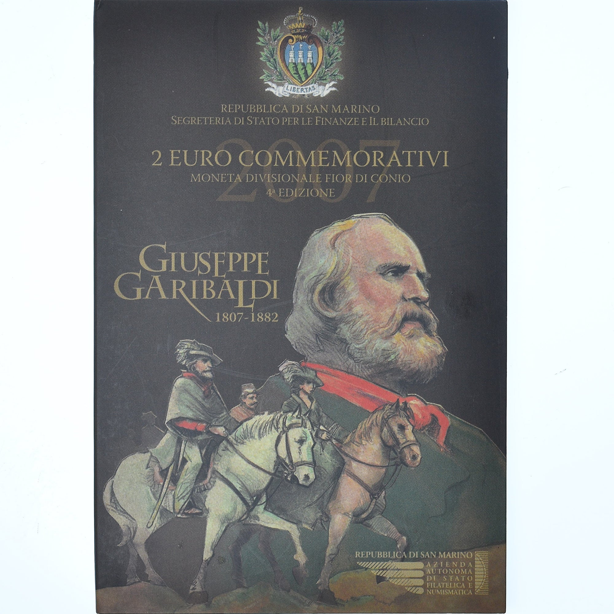 San Marino, 2 Euro, Giuseppe Garibaldi, 2007, Rome, Coin card, MS(65-70)