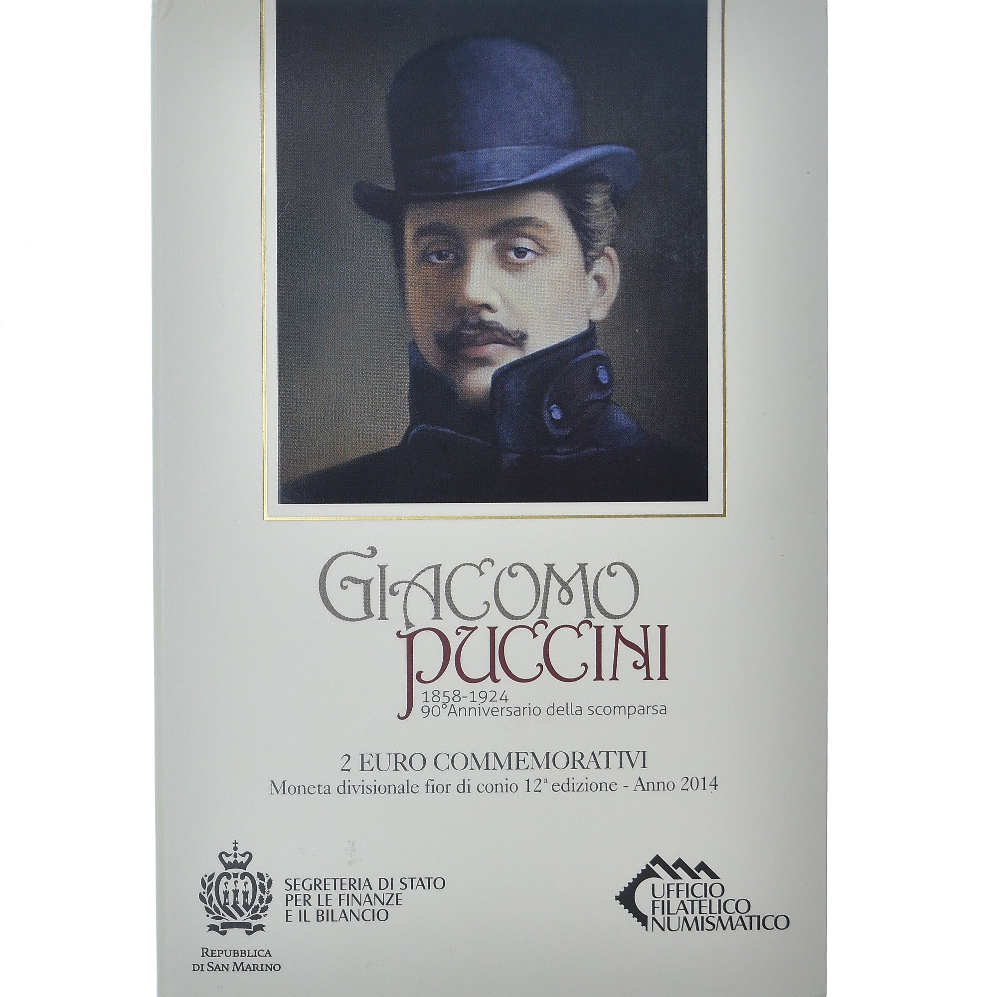 Saint Marin , 2 Euro, Giacomo Puccini, 2014, Rome, Coin card, FDC, Bimétallique