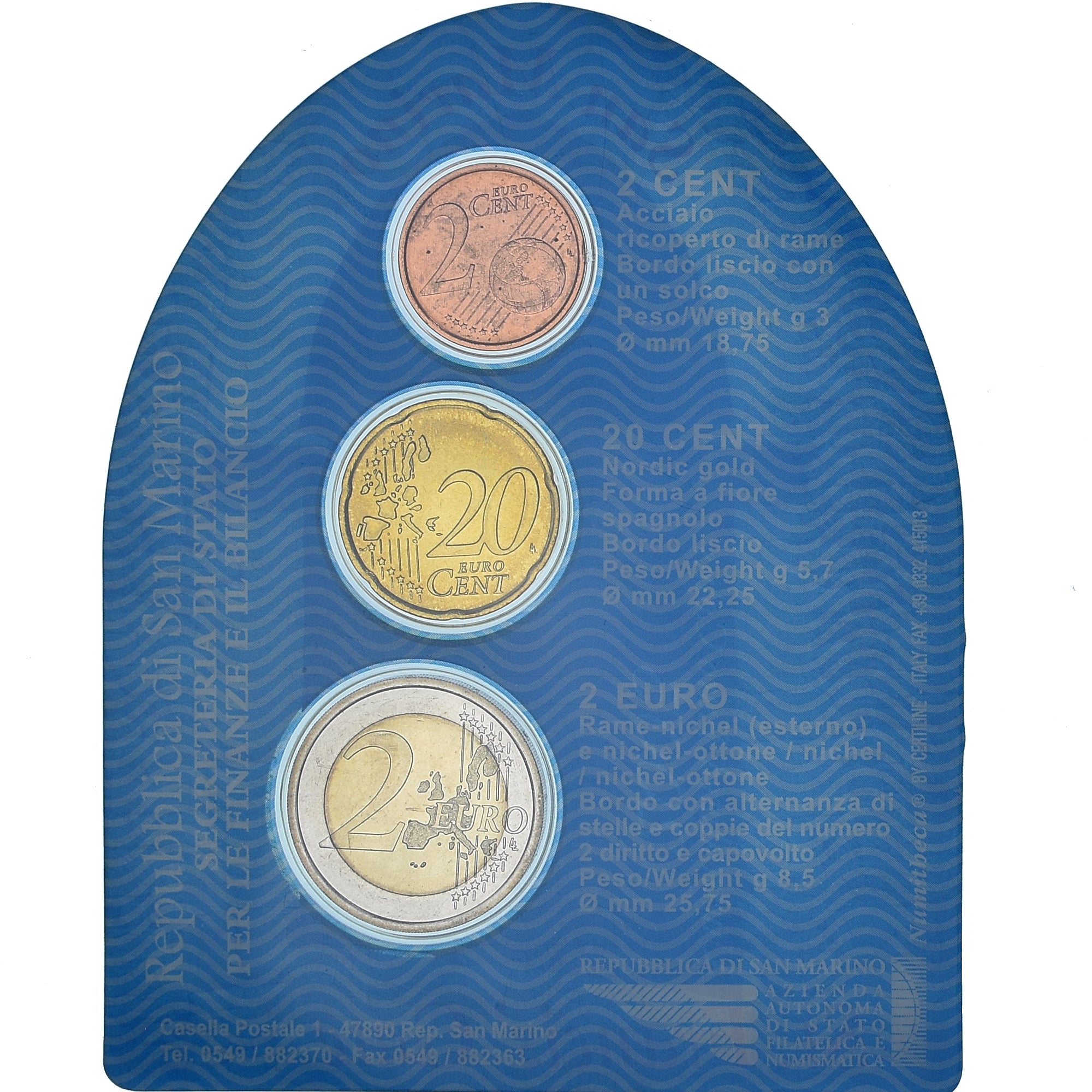 San Marino, Set 10 ct, 20 ct, 2€, St. Francis' Gate, 2005, Rome, Coin card