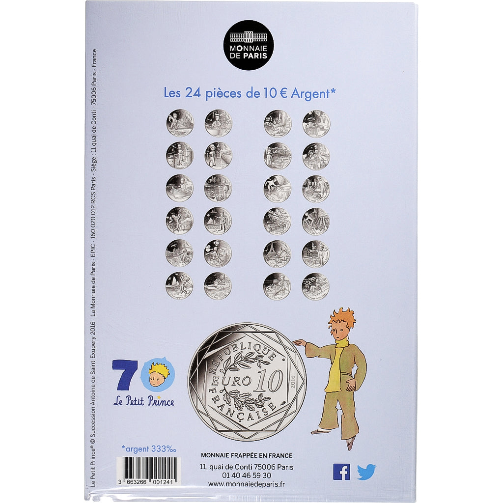 France, 10 Euro, Le Petit Prince (en terrasse à Paris), 2016, Monnaie de Paris