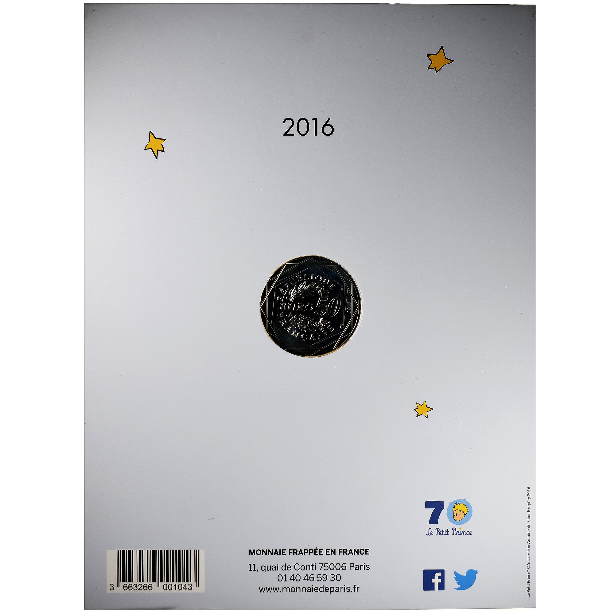 Francia, 50 Euro, Le Petit Prince - La Rose, 2016, Monnaie de Paris, FDC