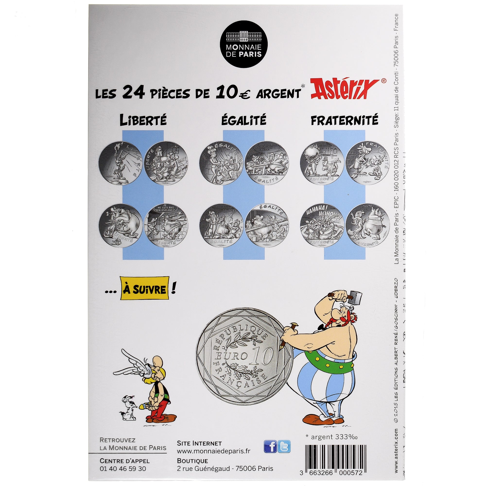 Francia, 10 Euro, Astérix Liberté (Cadeau de César), 2015, Monnaie de Paris