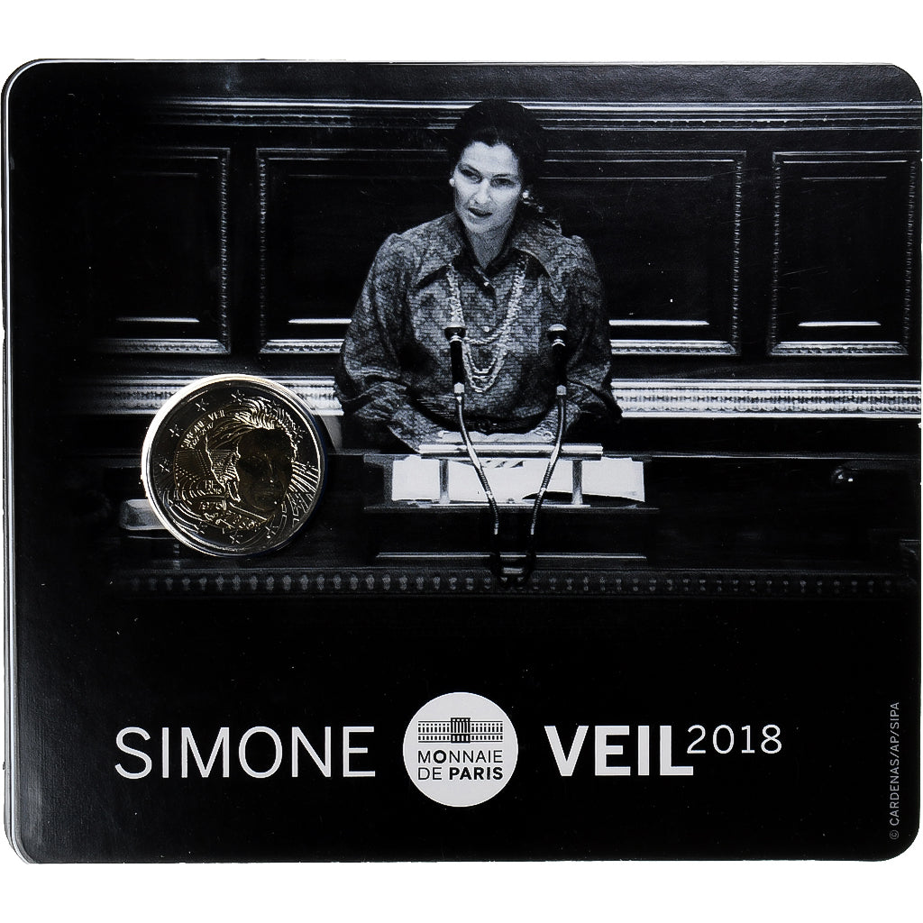 Francja, 2 Euro, Simone Veil, 2018, Monnaie de Paris, Coin card.FDC, MS(65-70)
