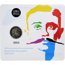 France, 2 Euro, Pierre de Coubertin, 2013, Monnaie de Paris, Coin card.FDC, FDC