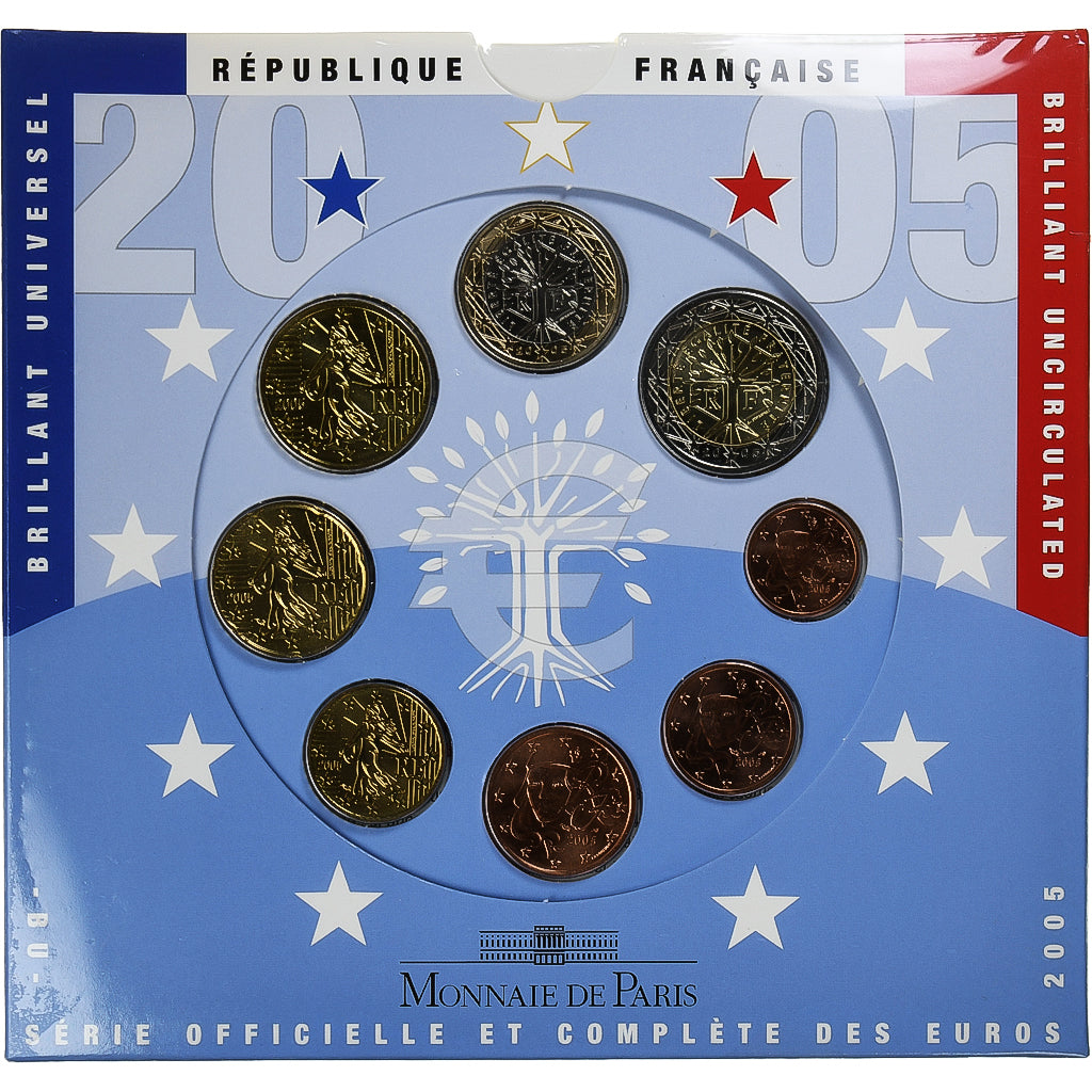Francja, Coffret 1c. à 2€, 2005, Monnaie de Paris, BU, MS(65-70), ND
