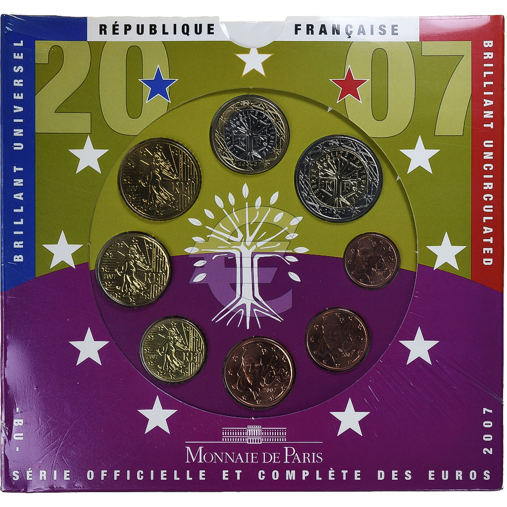 Francja, Coffret 1c. à 2€, 2007, Monnaie de Paris, BU, MS(65-70), ND