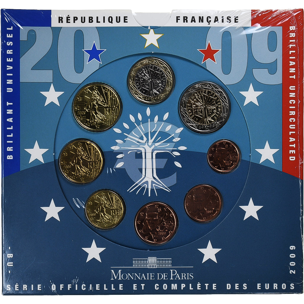 Francja, Coffret 1c. à 2€, 2009, Monnaie de Paris, BU, MS(65-70), ND