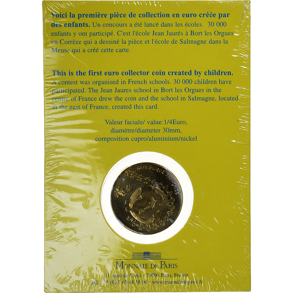 France, 1/4 Euro, L'Euro des enfants, 2002, MS(65-70), Bronze-Aluminium