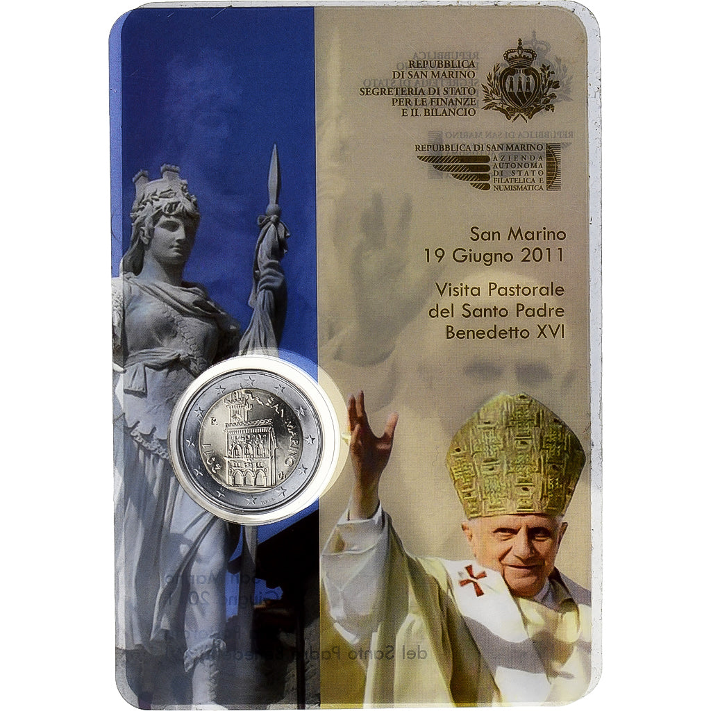 San Marino, Pape Benoit XVI, 2 Euro, 2011, Rome, STGL, Bi-Metallic