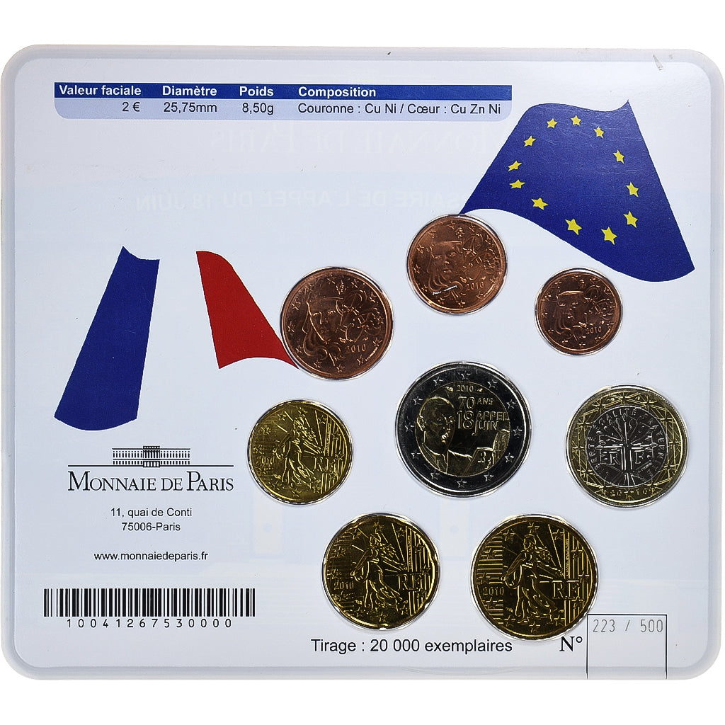 Francja, Coffret 1c. à 2€, appel du 18 juin, 2010, Monnaie de Paris, Coin