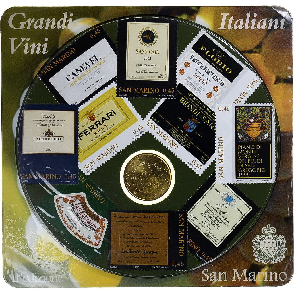 Saint Marin , 50 Euro Cent, Grandi Vini, 2007, Rome, Coin card.FDC, FDC, Laiton
