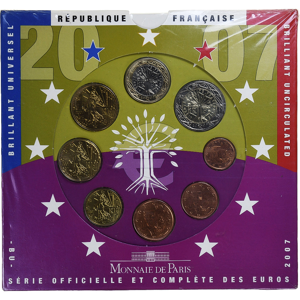 Frankreich, Coffret 1c. à 2€, 2007, Monnaie de Paris, FDC.BU, STGL