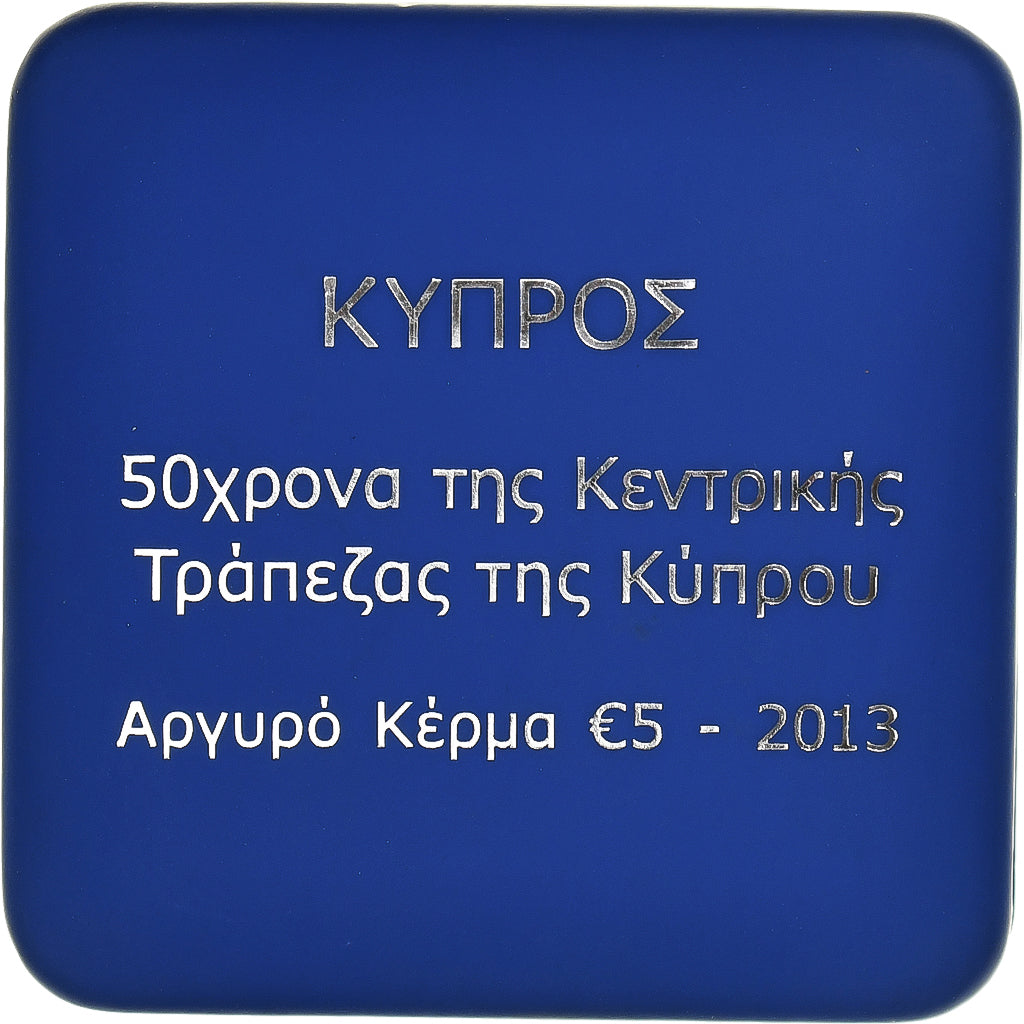 Zypern, 5 Euro, 50th Anniversary - Central Bank, 2013, Proof, STGL, Silber